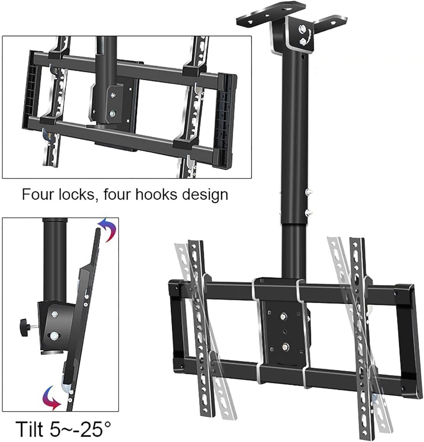 Adjustable Ceiling TV Mount Bracket, Tilt & Swivel for 37-85 Inch TVs, Max Load 80kg, Folding TV Stand, Ceiling or Wall Installation