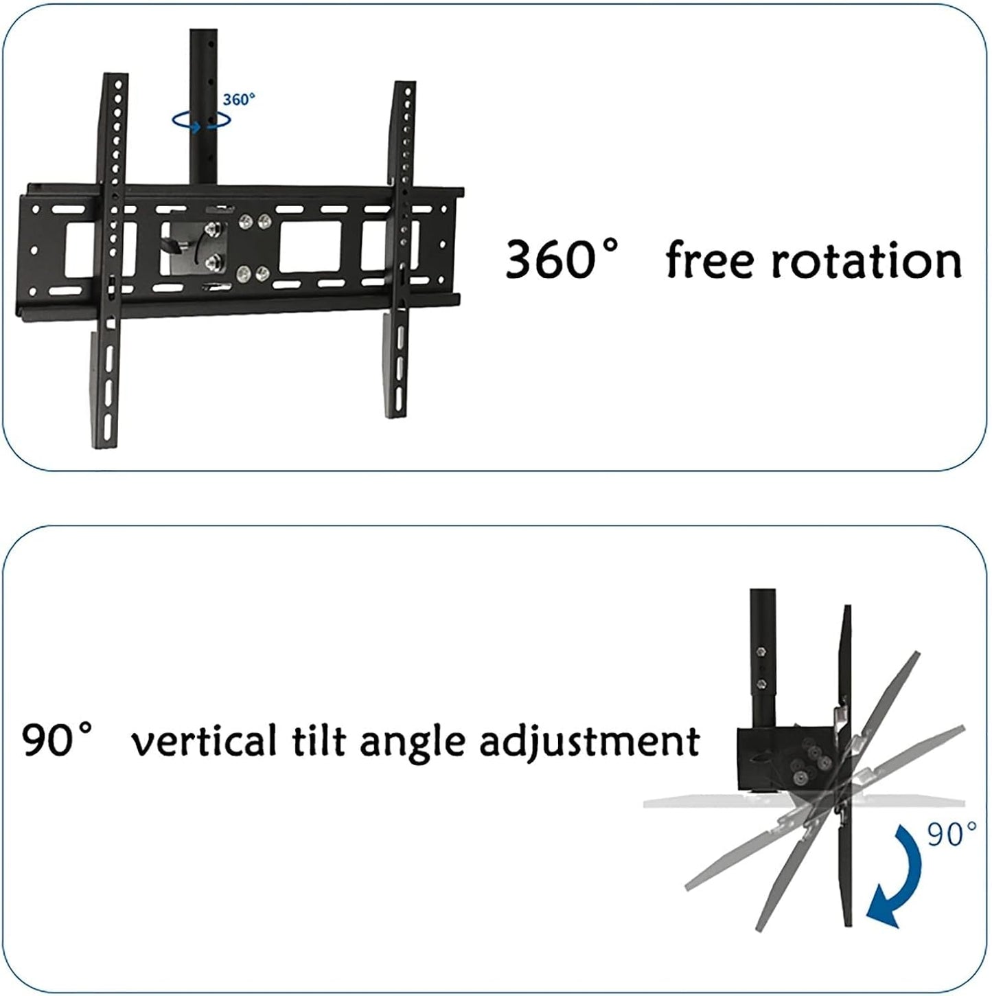 Adjustable Ceiling TV Mount Bracket - 360° Rotation Tilt Swivel TV Mount, Fits 40-80inch LED Screen Display, Can 90° Flip Down, Supports up to 45kg