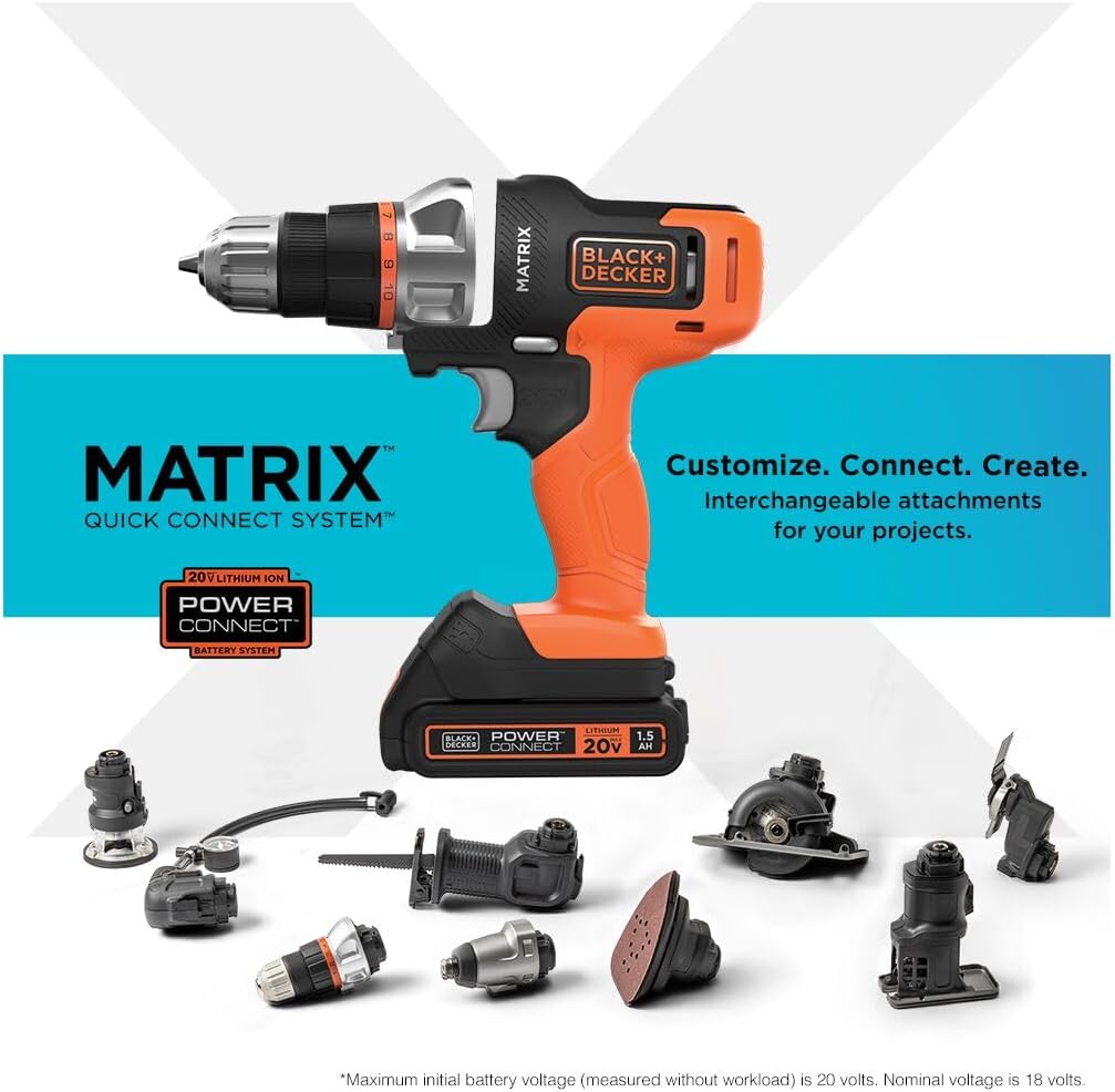 BLACK+DECKER 20V MAX MATRIX Drill, Power Tool Combo Kit, 6-Tool Set, Cordless Tool Set (BDCDMT1206KITC)