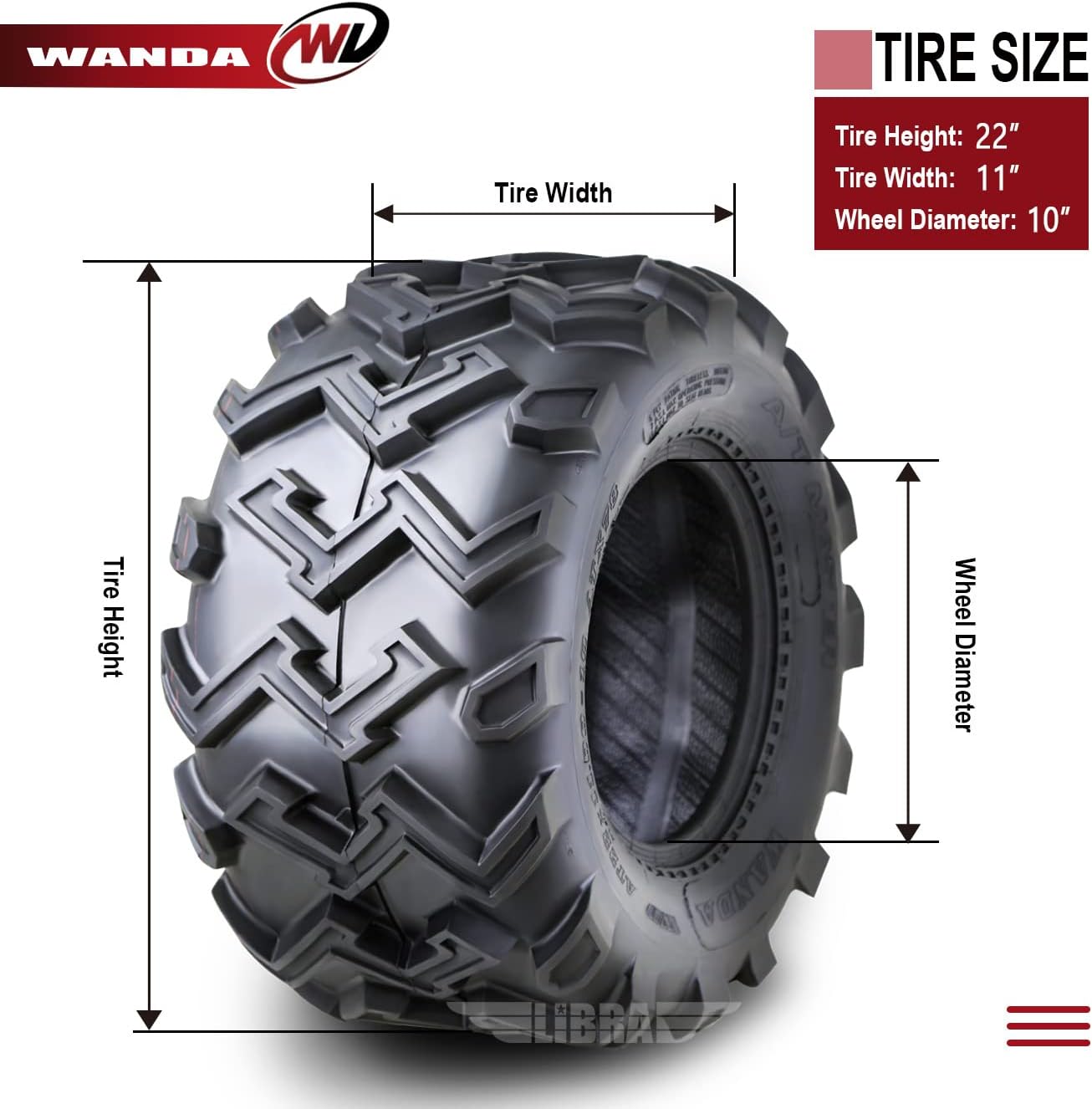 WANDA 2 New ATV UTV Tires 22X11-10 22x11x10 4PR P306-10285