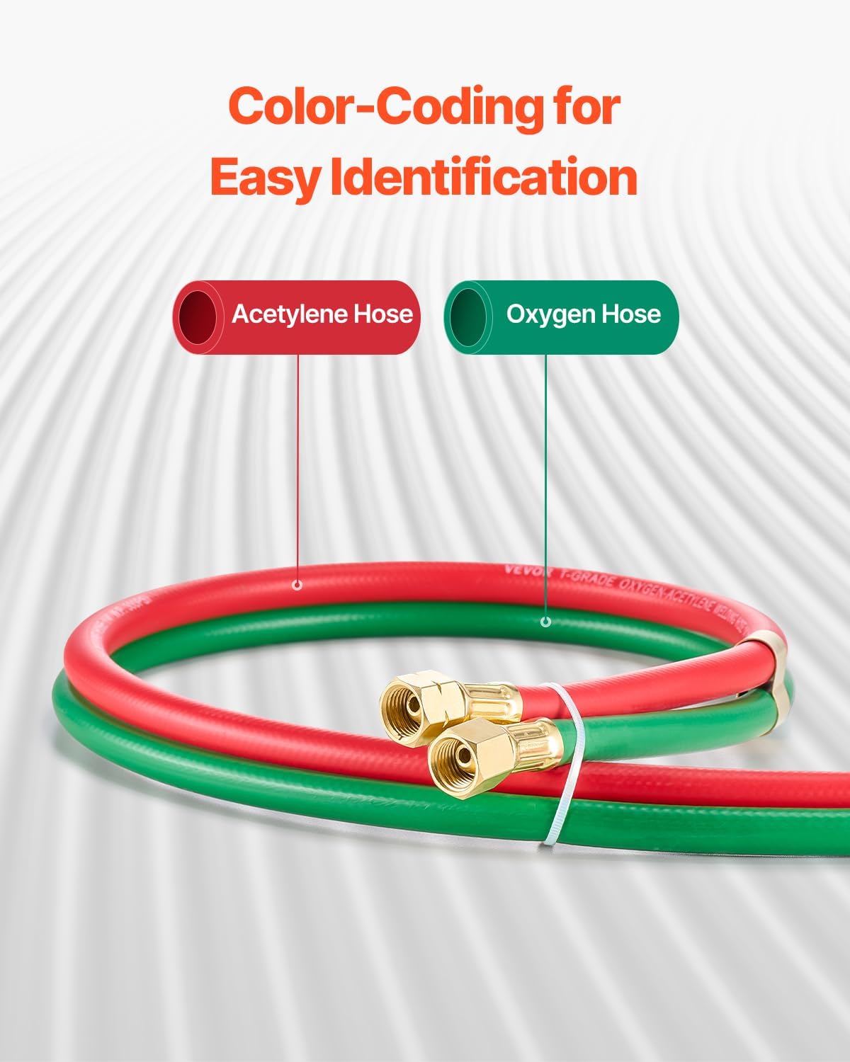VEVOR Oxygen Acetylene Hose, 1/4-Inch x 100FT Oxy Acetylene Hose with 9/16"-18 B Fitting, 300PSI T Grade Welding Cutting Torch Twin Hose, Compatible with Oxygen, Acetylene,Propane and Other Fuel Gases
