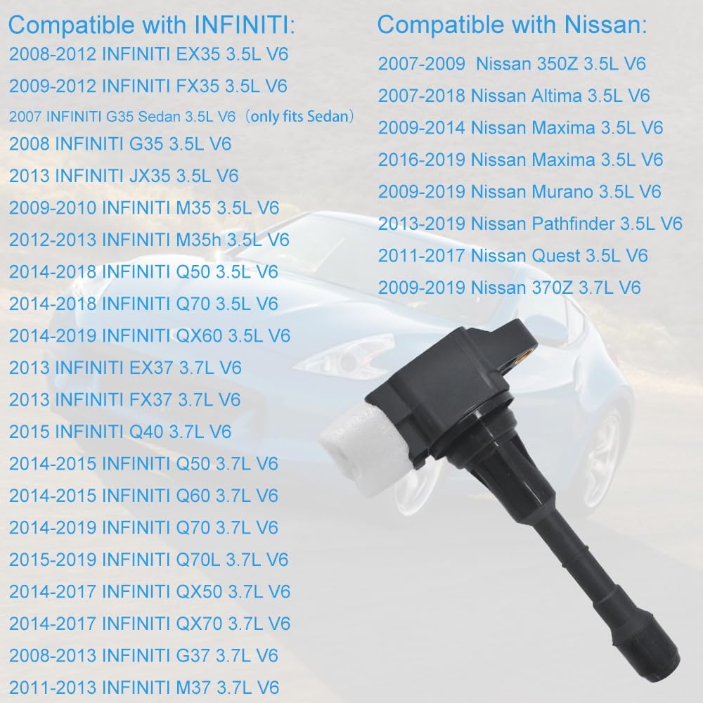 Set of 6 Iridium Spark Plug and 6 Ignition Coil Pack Compatible with Nissan Infiniti Maxima Murano Pathfinder Quest Altima Q50 QX60 FX35 370Z Q70 G37 QX50 QX70 V6 Replacement for UF550