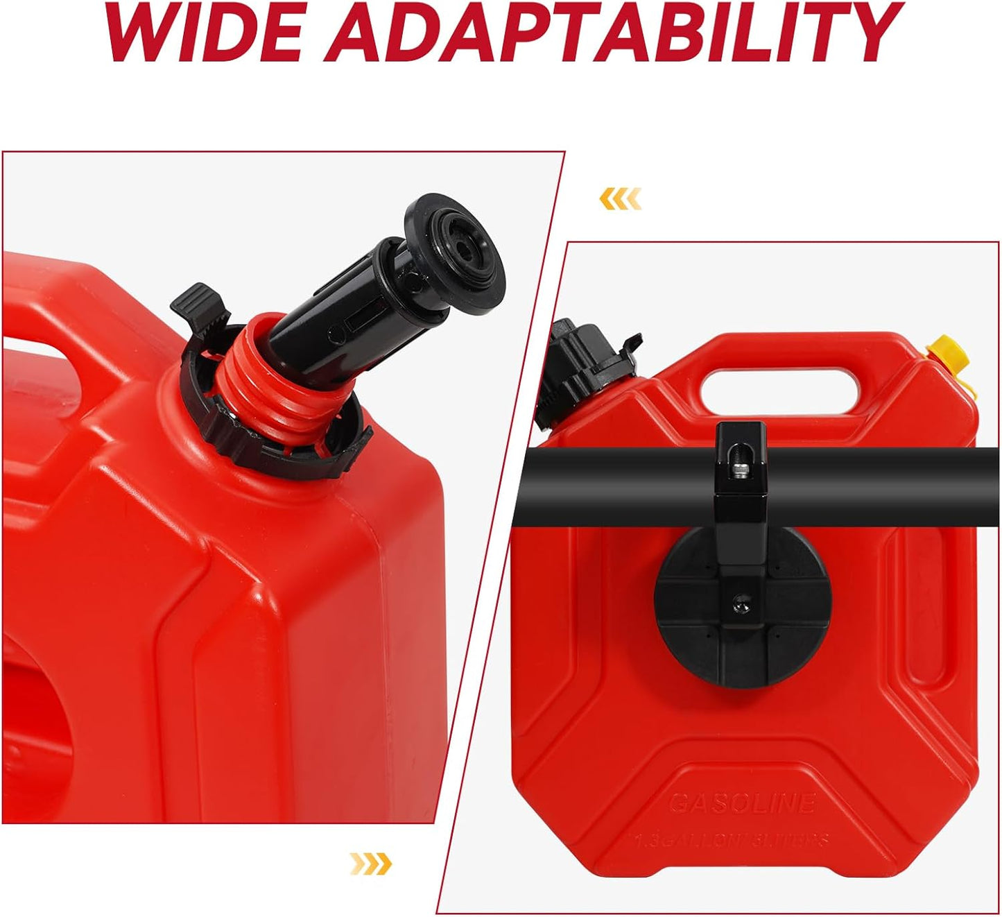 Transfer Tank Fits 5L/1.3 Gallon Tank With Upgraded Spout and Mounting Bracket,Storage Transfer Device Adjustable Flow Rate & Automatic Closing for Car Motorcycle UTV SUV ATV Off Road Most Cars Red