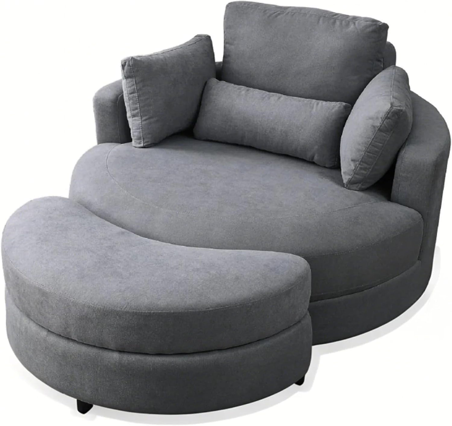 42" W Swivel Accent Barrel Chair Set Lounge Club Big Round Sofa with 4 Pillows for Living Room, Bedroom, Study, Hotel (Beige + Chenille)