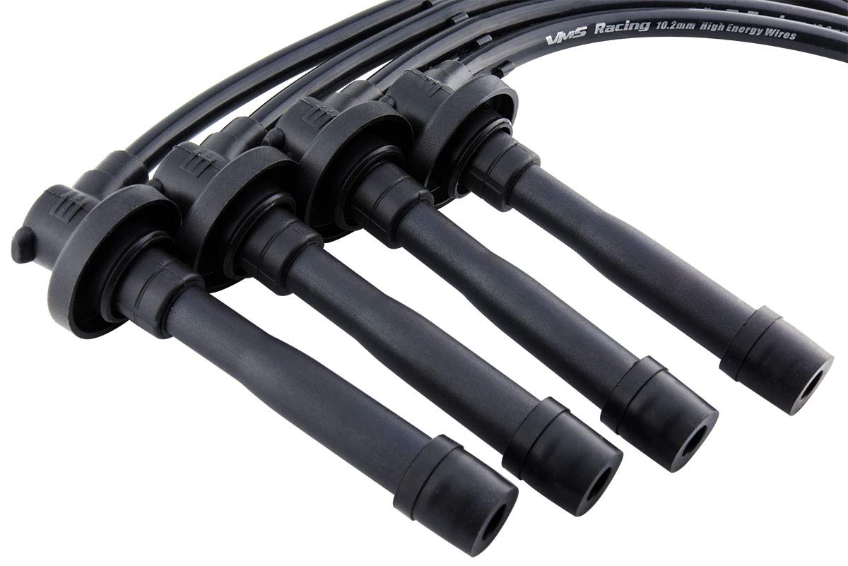 VMS RACING 92-95 Black Performance Ignition Spark Plug Wires Set Compatible with Honda Civic Dx Lx Cx Ex Si 1.5L & 1.6L Sohc Engines D15 and D16 1992-1995