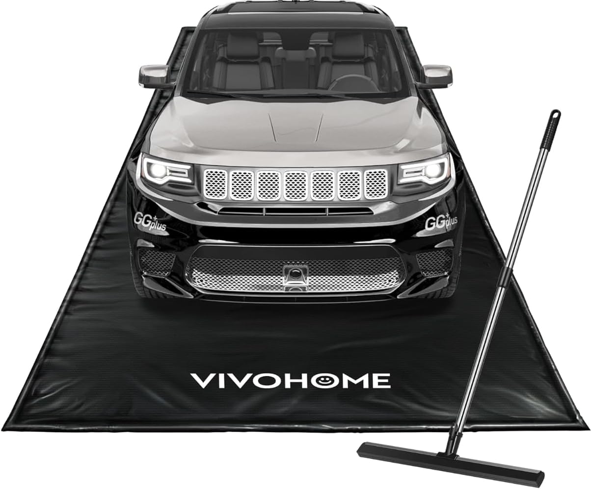 VIVOHOME Containment Mat (8'6" x 20') with Stay Put Corner, PVC Garage Floor Mats, Heavy Duty Garage Parking Mat with a Squeegee