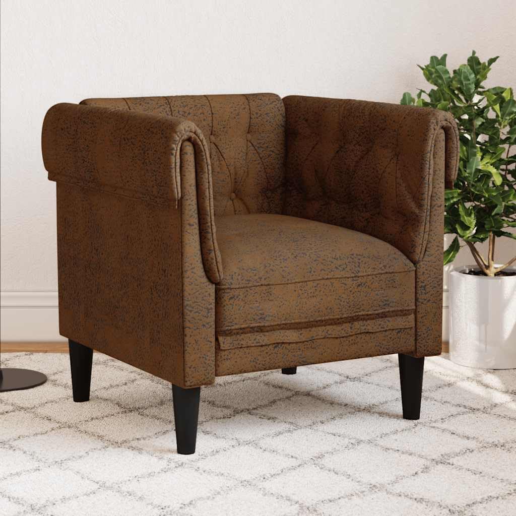 vidaXL Chesterfield Sofa Chair - Brown Fabric Upholstered Settee for Living Room, Solid Wood Legs, 30.9" x 29.3" x 29.3"