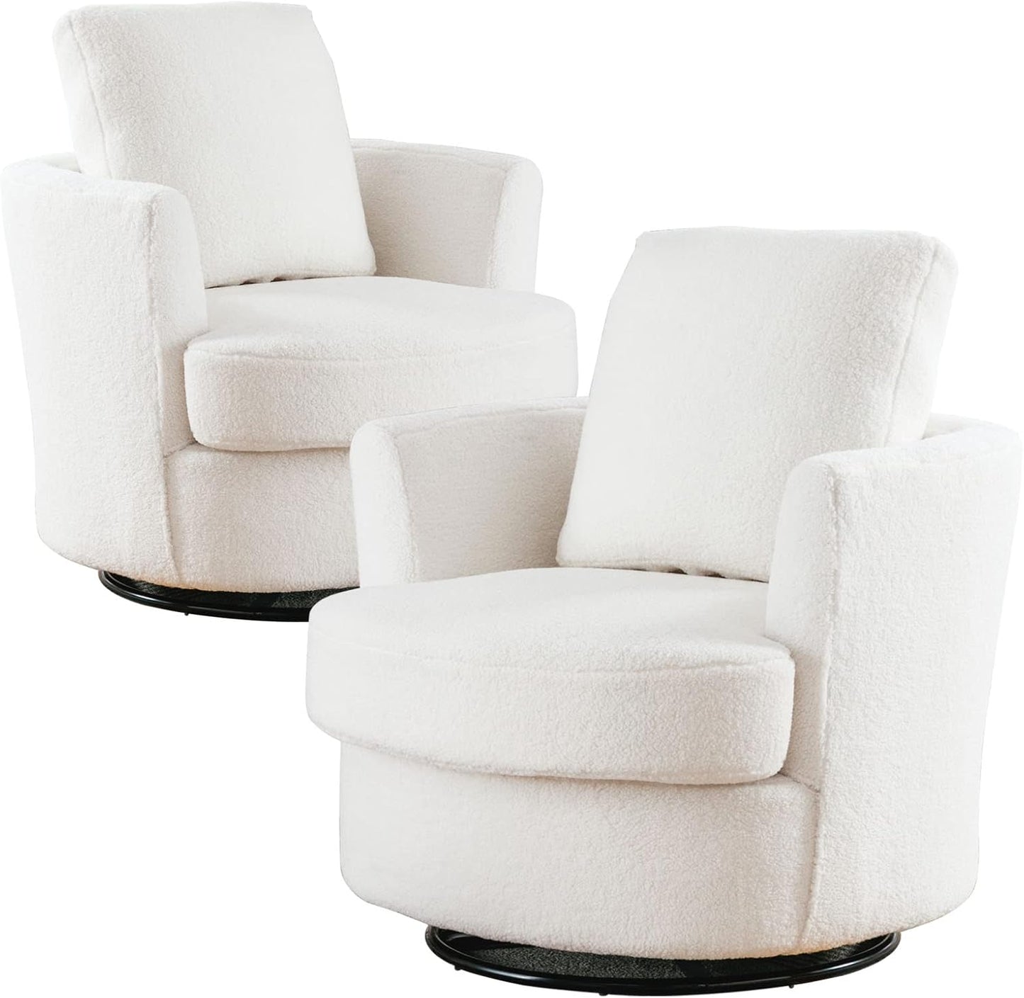 Swivel Accent Chair Set of 2,Teddy Sherpa Round Swivel Barrel Chairs for Living Room Upholstered Modern 360 Degree Swivel Club Chair Comfy Armchair for Nursery Bedroom Office(Dark Blue)