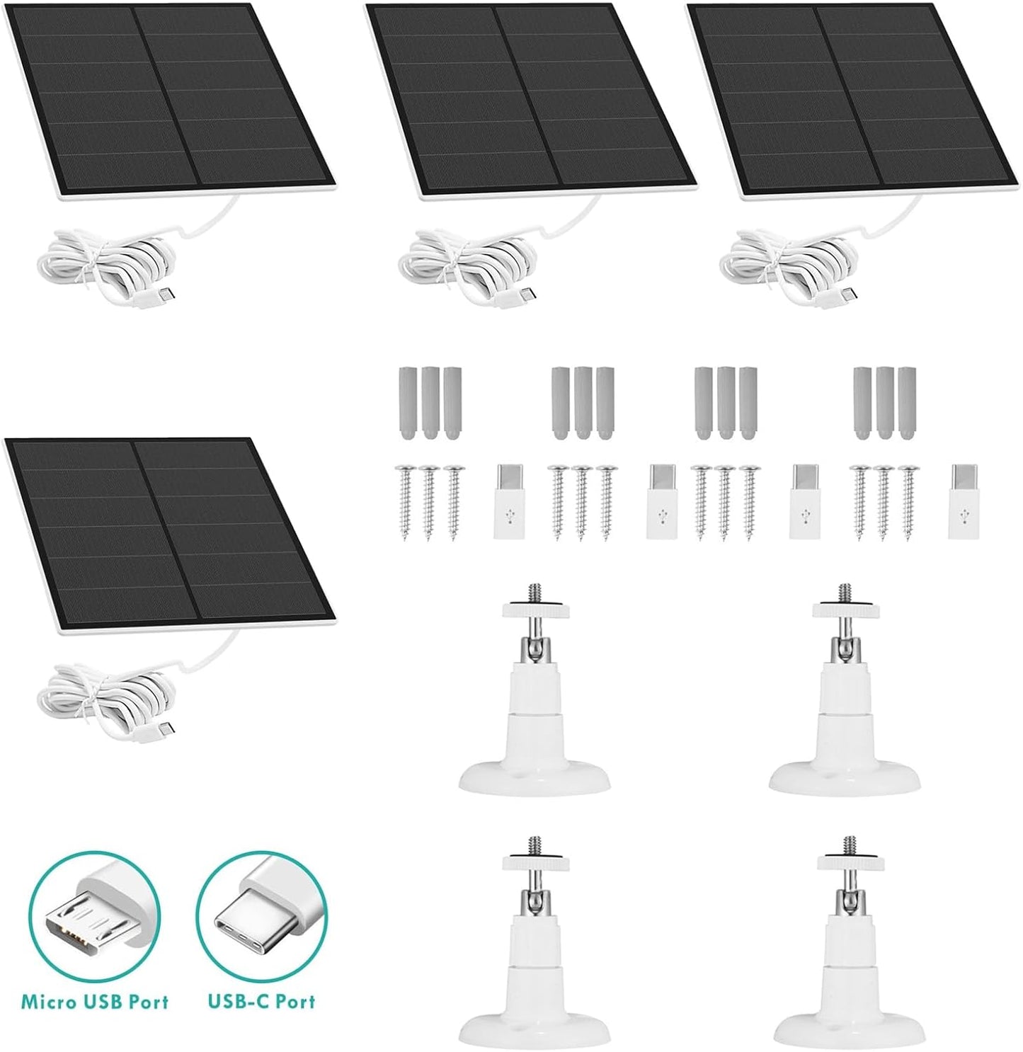 4 Pack Solar Panel Camera Charger Fit for Arlo Essential Spotlight/XL Spotlight/Essential 2k 2nd gen 2 Camera, Ring Spotlight Cam Plus/Spotlight Pro 5V 7W Solar Panel Fast Charging Cable