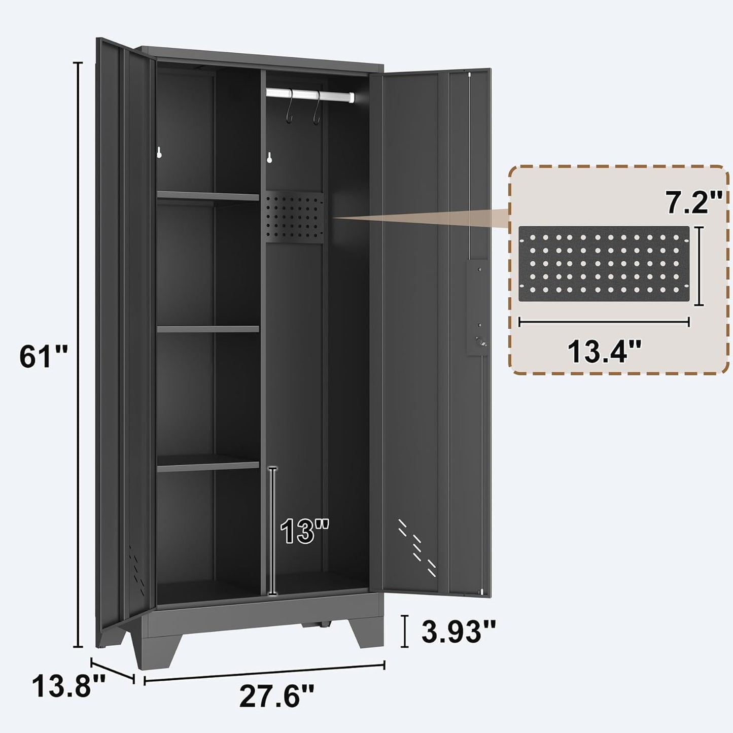 Storage Cabinets with Locking Doors,61" Tall Metal Cleaning Tool Cabinet,Broom Storage with Shelves for Laundry Room,Home Office (61" h Cabinet)