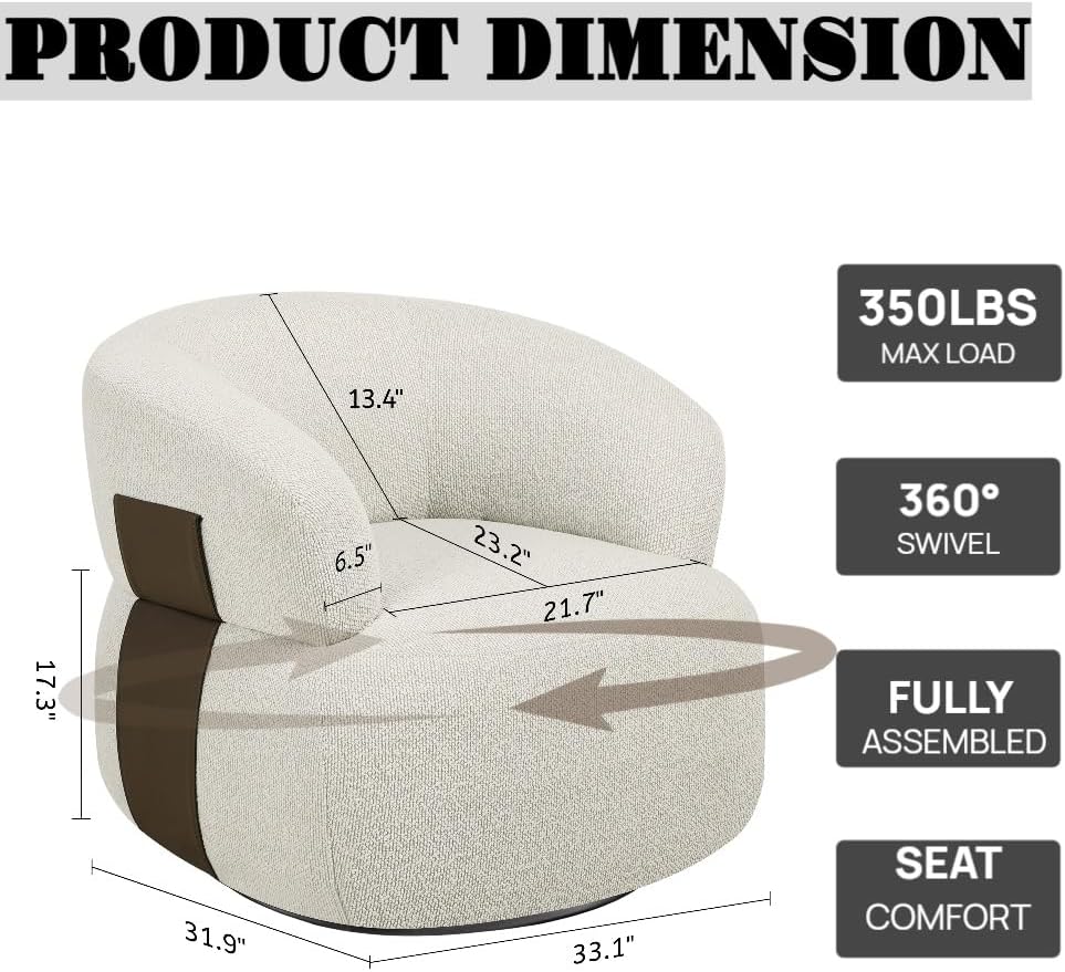 Swivel Barrel Accent Chairs-Modern Round Club Arm Chair Upholstered Living Room Armchair, Single Sofa Seating Bedroom Side Reading Seat for Living Roon Office (Beige,1 Pack)