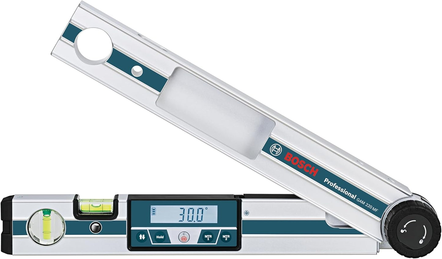 BOSCH GAM 220 MF 4-in-1 Digital Angle Finder, Includes Leg Extension, 4 AA Batteries, & Carrying Case