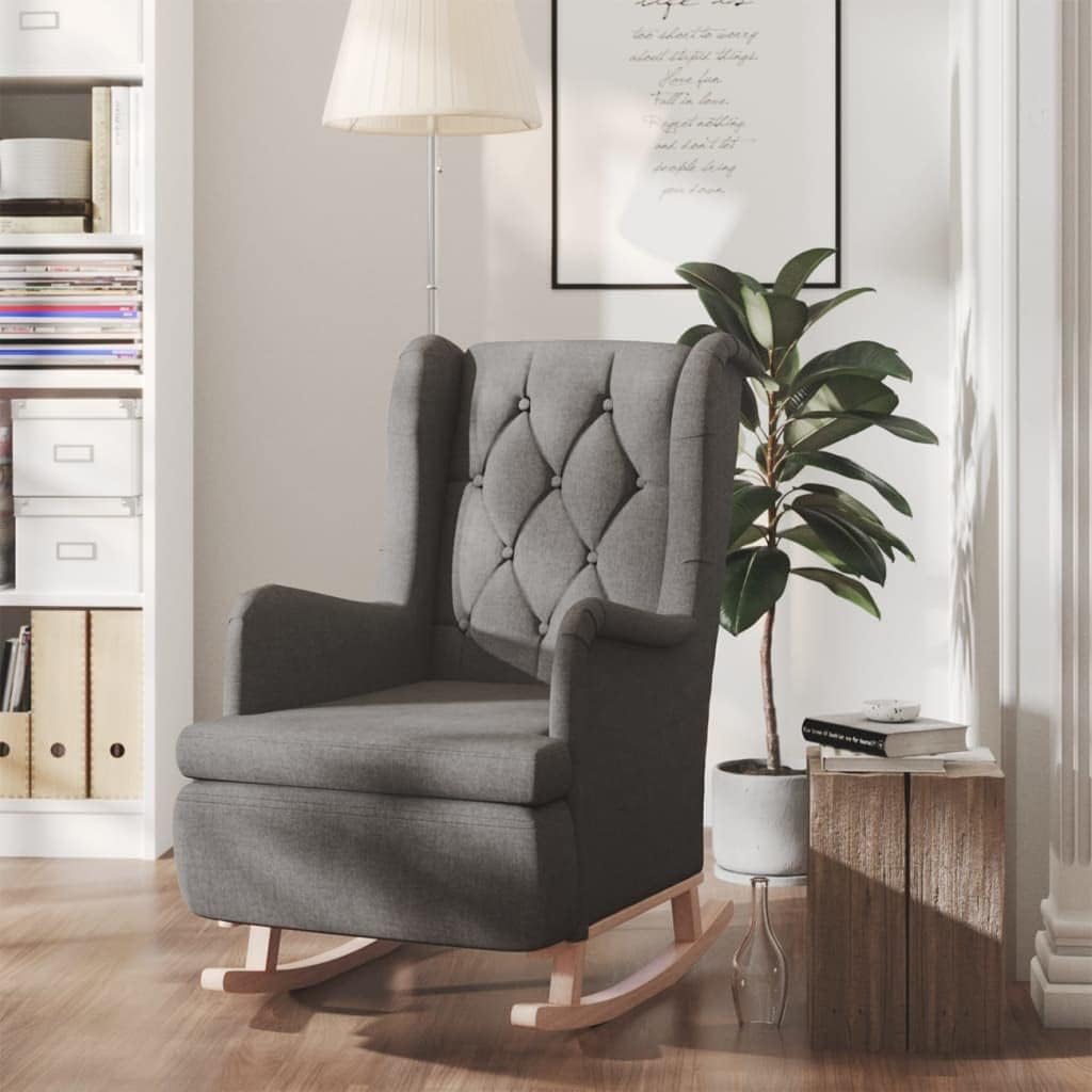 vidaXL Elegant Dark Grey Rocking Chair with Solid Rubber Wood Frame Modern Armchair for Living Room and Bedroom Relaxation Comfort Sofa Furniture