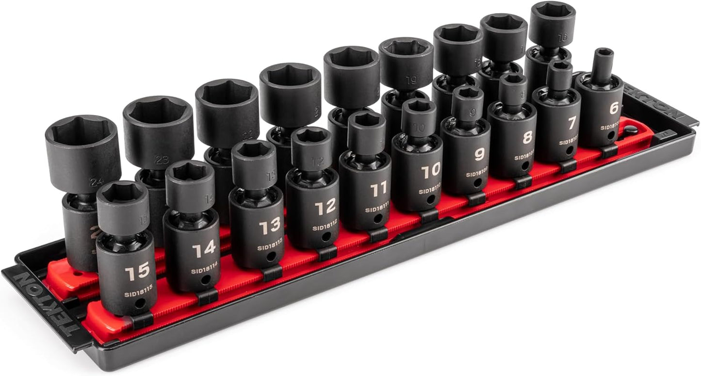 TEKTON 3/8 Inch Drive 6-Point Universal Joint Impact Socket Set with Case, 34-Piece (1/4-1 in., 6-24 mm) | SID97303