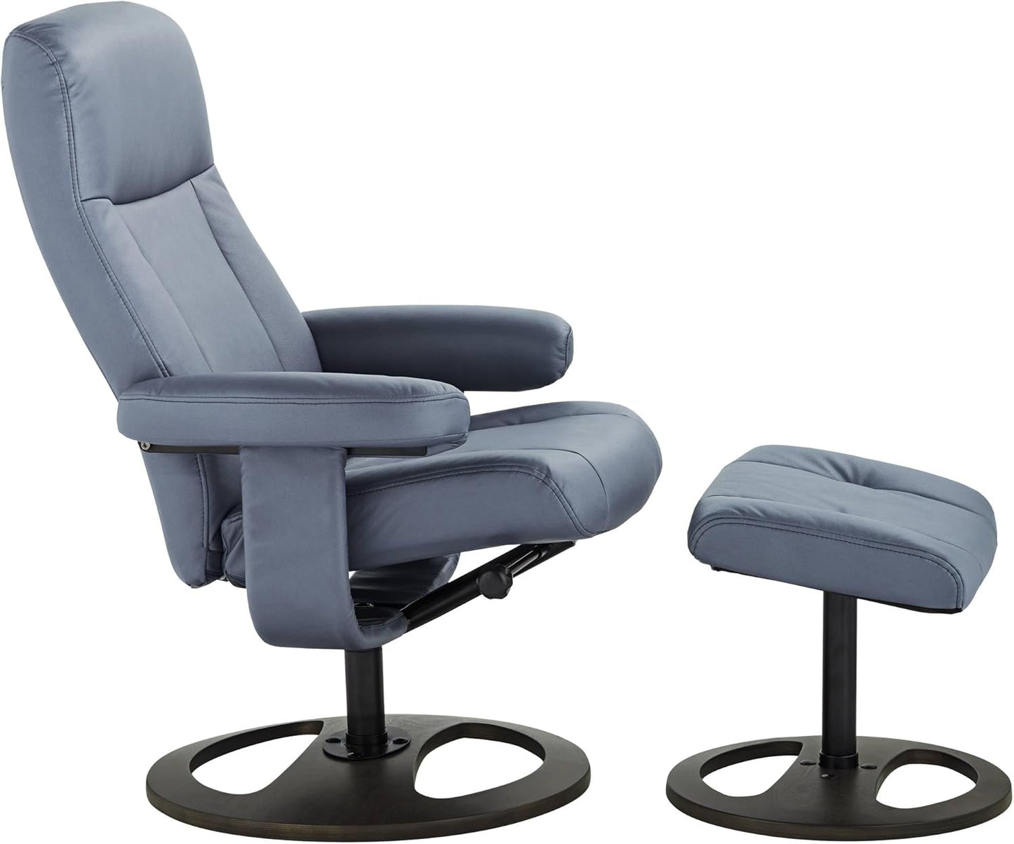 Benchmaster Bruce Bermuda Gray Faux Leather Recliner Chair Modern with Ottoman Footrest Ergonomic Manual Reclining Swivel for Bedroom Living Room Reading Home Relax Den Office Entryway