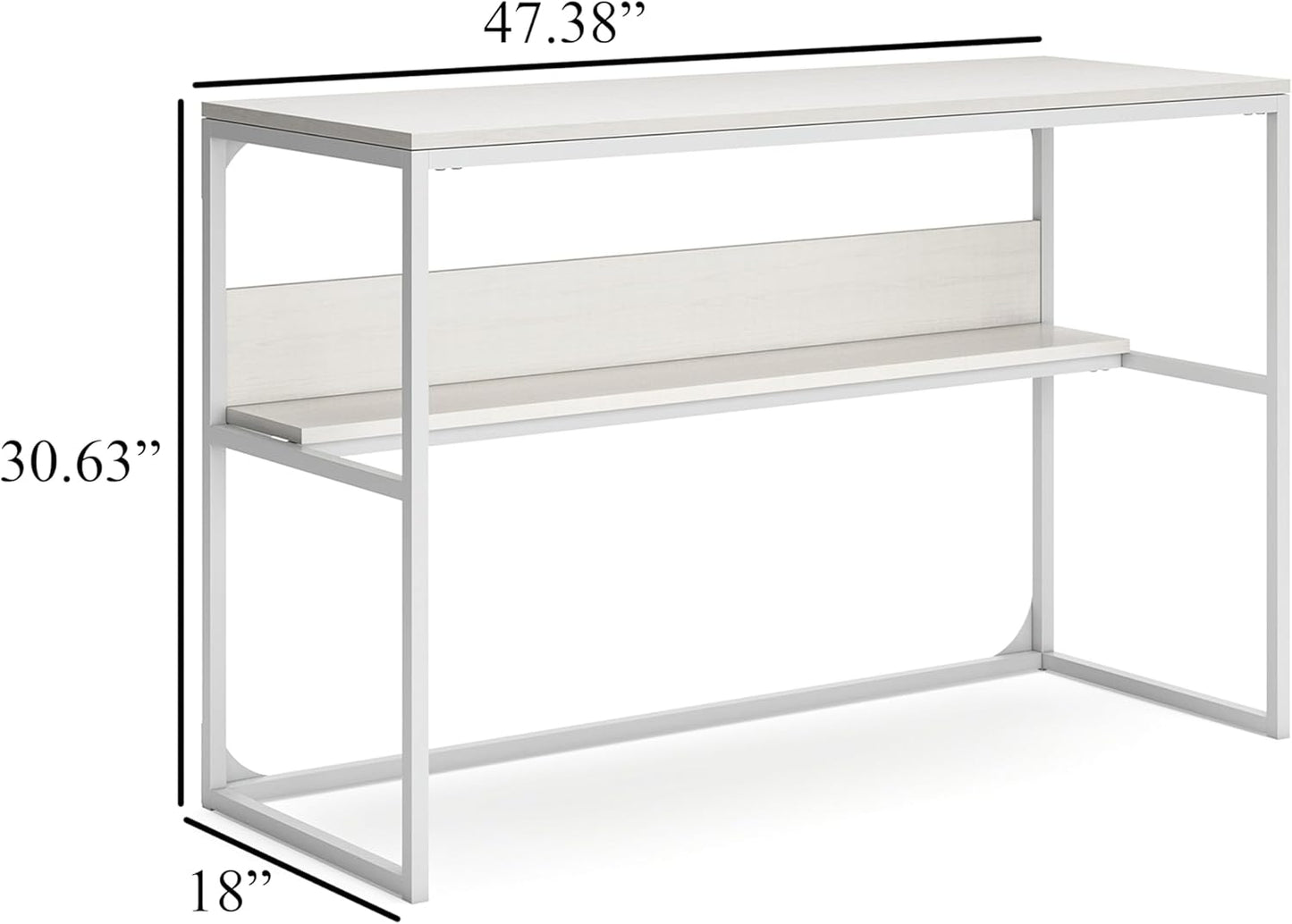 Benjara Deni Home Office Desk, 1 Shelf, White Wood, Metal Frame, 47 Inch