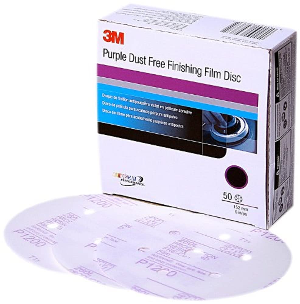 3M Hookit Purple Finishing Film Abrasive Disc 30667, 6 in, 1500+ Grade, 50 Pack, Clear Coat Sanding, Paint Finishing, Defect Removal, Long Lasting
