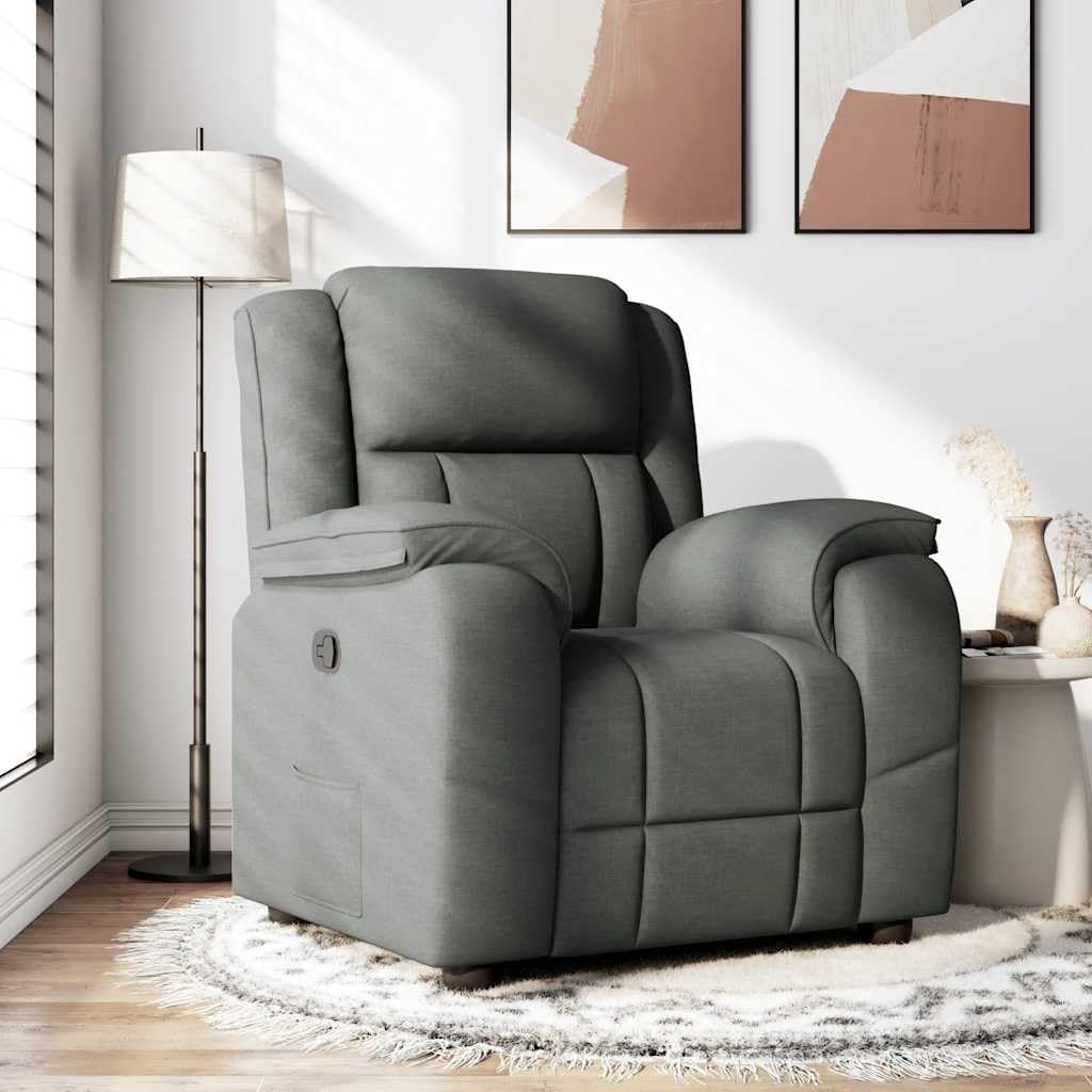 vidaXL Recliner Chair - Dark Gray Fabric Armchair with 135° Manual Reclining Function, Thickly Padded Comfort, Stable Wood and Metal Frame, Side Pocket for Essentials - Ideal for Living Room/Offic...
