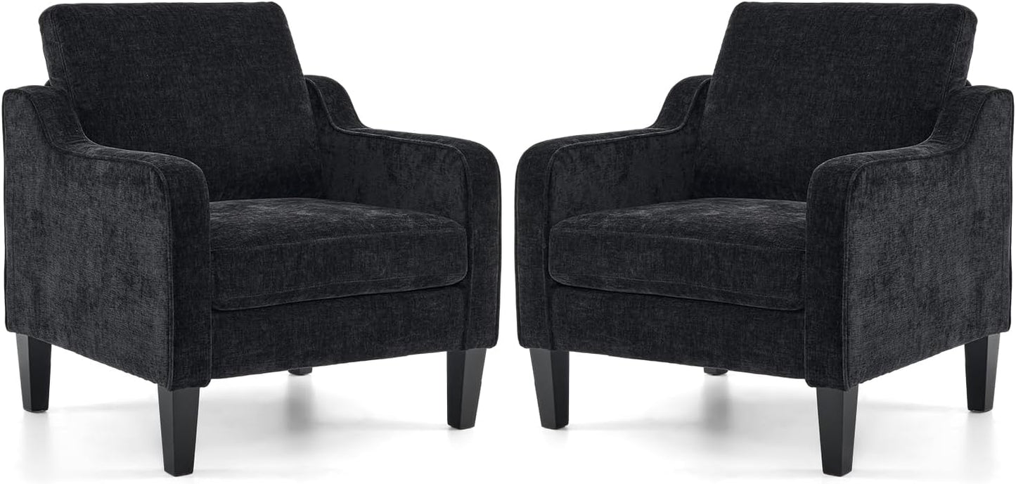 VINGLI Accent Chairs Set of 2 Living Room Chairs Light Brown Reading Chair for Bedroom Scooped Arm Chair Mid Century Modern Accent Chairs Upholstered Comfy Chair for Apartment, Waiting Room