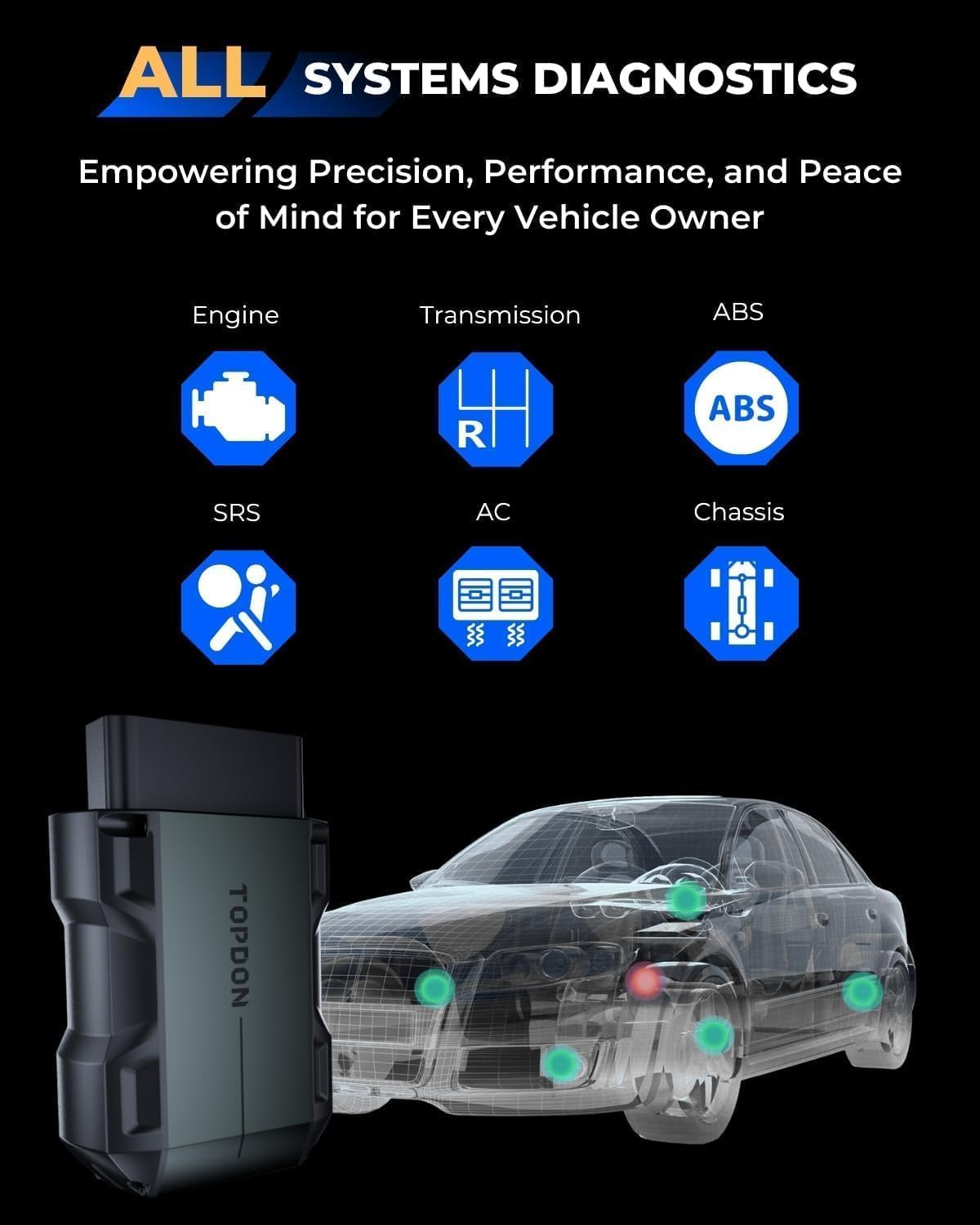 TOPDON TopScan Pro, Wireless OBD2 Scanner Bluetooth for iOS & Android, Diagnostic Scan Tool All System for Car, Bi-Directional Scanner, Code Reader with 13+ Hot Reset Service, FCA AutoAuth