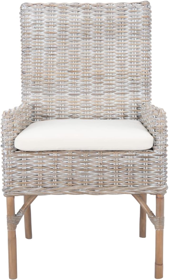 SAFAVIEH Home Collection Nancy Rattan Cushion Accent Chair, Natural/White