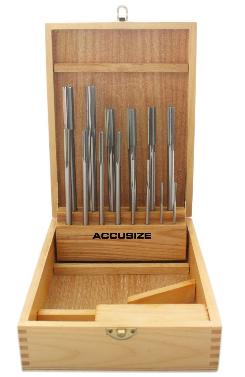 Accusize Industrial Tools 29 Pc 1/16'' to 1/2'' by 1/64'' H.S.S. Chucking Reamer Set, Straight Flute, Right Hand Cut, 5500-SF00