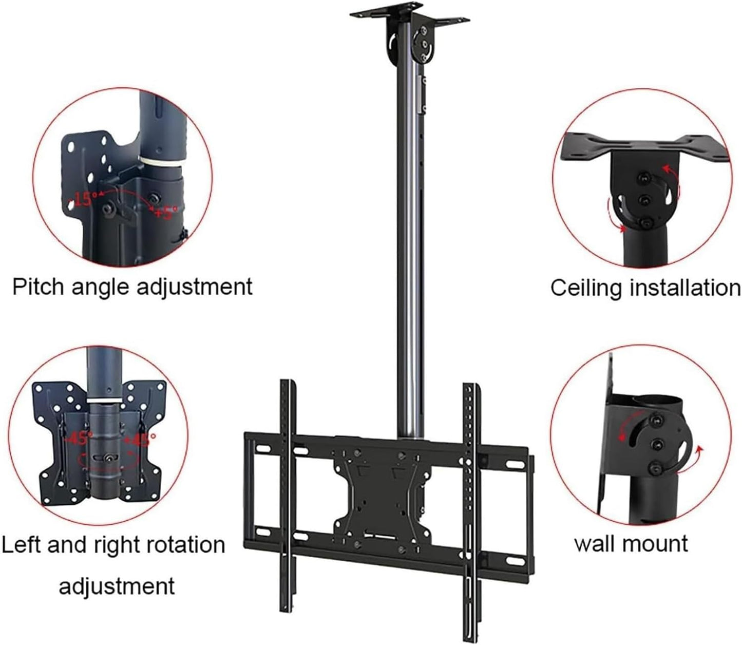 Adjustable Ceiling TV Mount Full Motion Swivel & Tilt Bracket for 32 65 Inch TVs Heavy Duty Metal Expansion Bolt in Tion Perfect for Home Theater and Space Saving Solutio