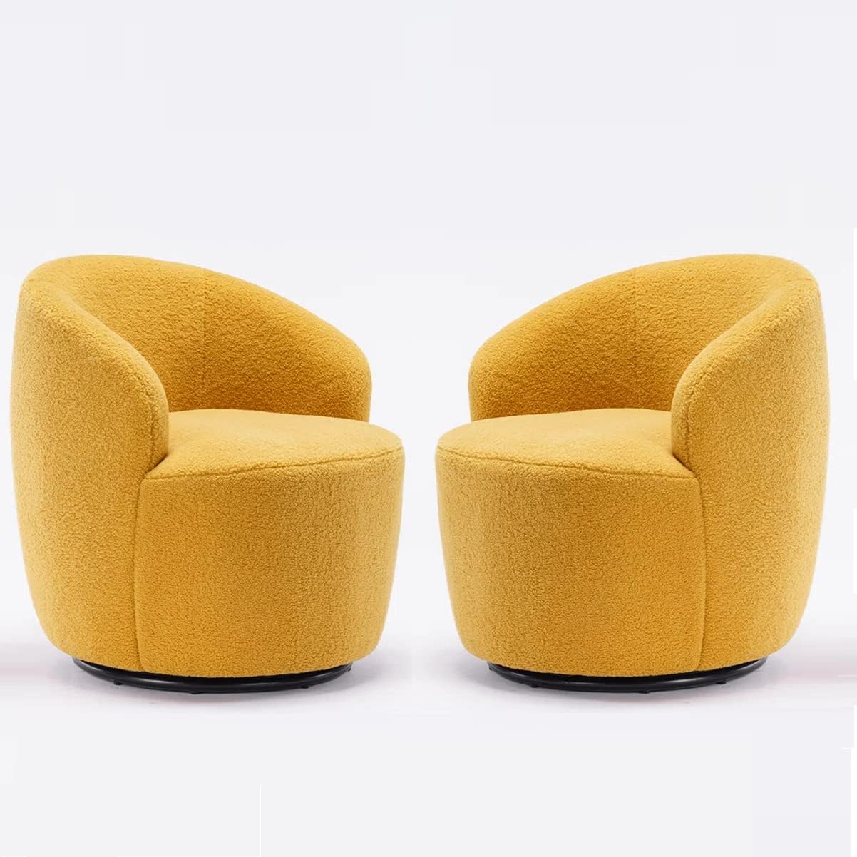 Set of 2 Teddy Fabric Swivel Accent Barrel Chair Armchair Upholstered Cozy Club Leisure Chair Single Sofa Reading Chair for Living Room Bedroom Conversation Areas Small Space (Coffee)