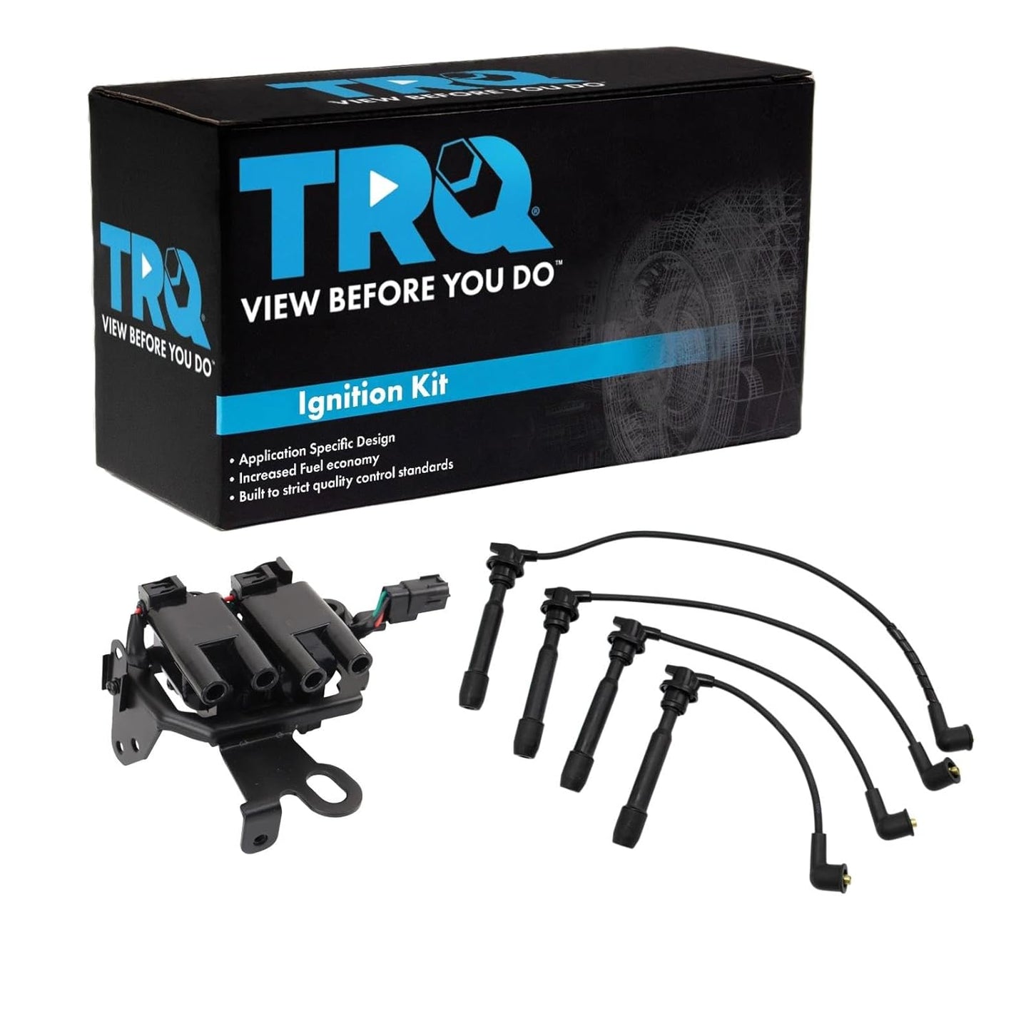 TRQ Ignition Kit Ignition Coil Spark Plugs Wire Set Compatible with 2003-2004 Ford Focus