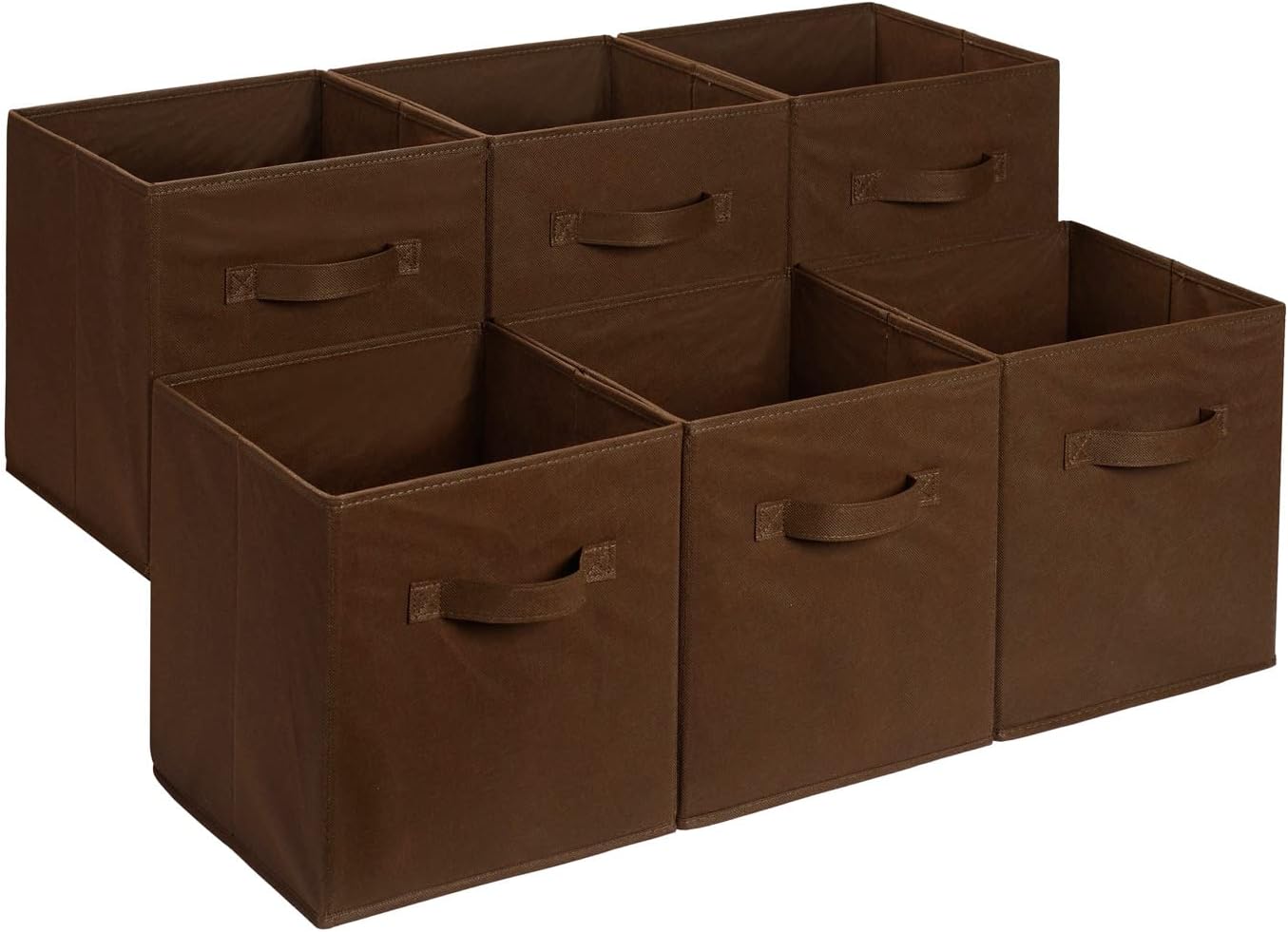 Amazon Basics Collapsible Fabric Storage Cubes Organizer with Handles, Sturdy, Beige, 10.5-x-10.5-x-11-inch, Pack of 6