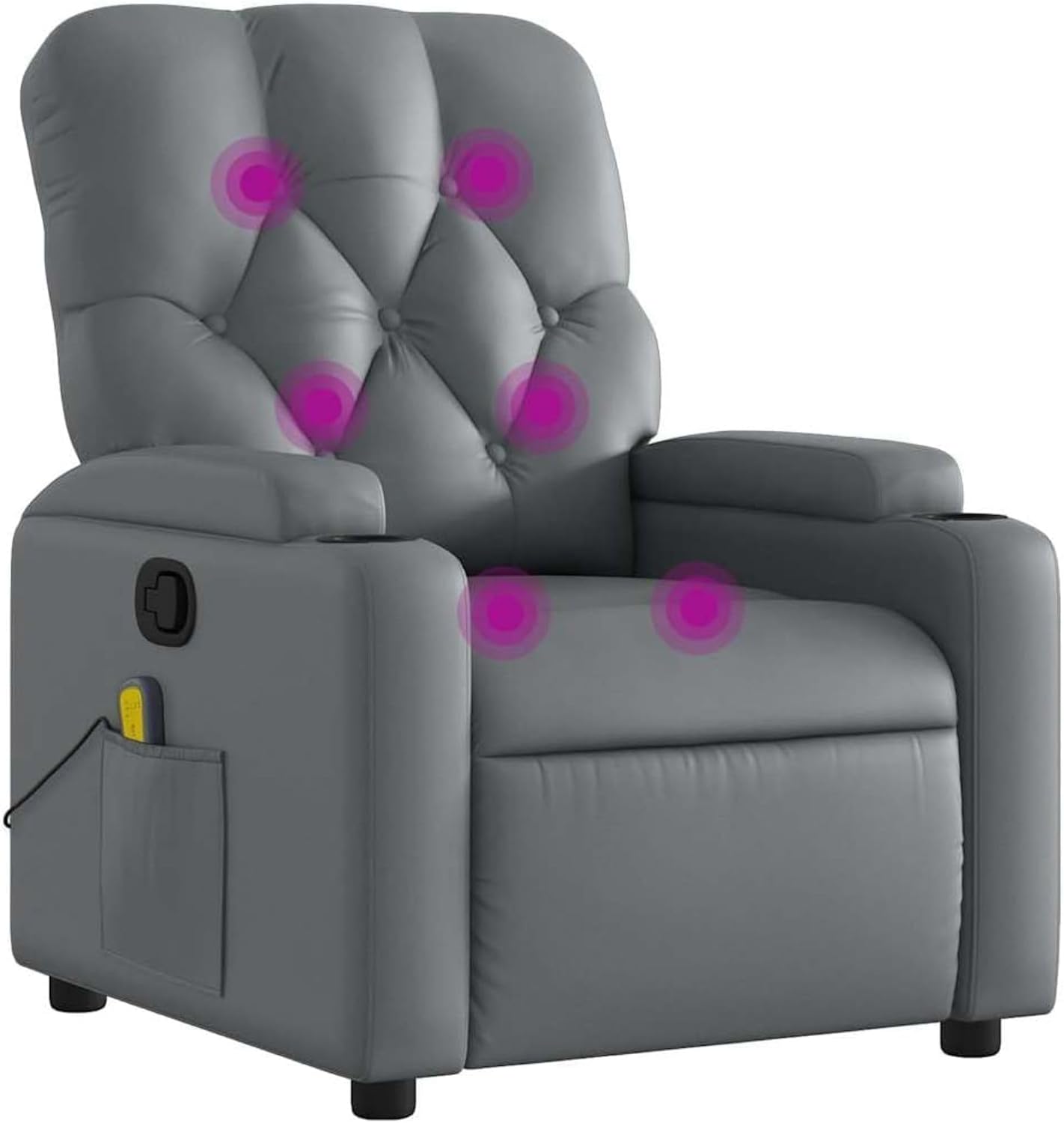 vidaXL Leather Massage Recliner Chair for Living Room, Home Theater, 6-Point Vibration Massage, Adjustable Back & Footrest, Cup Holders, Black