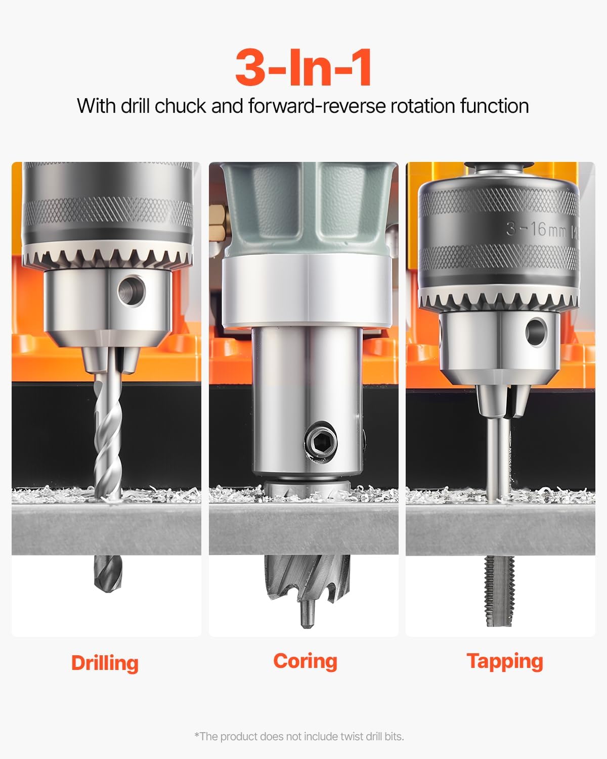 VEVOR Magnetic Drill, 1450W Motor 2 in Boring Diameter, 2878 lbf Portable Electric Mag Drill Press, with 6 Coring Bits, Variable Speed, Drilling Machine for Metal Surface, Home Improvement Industry