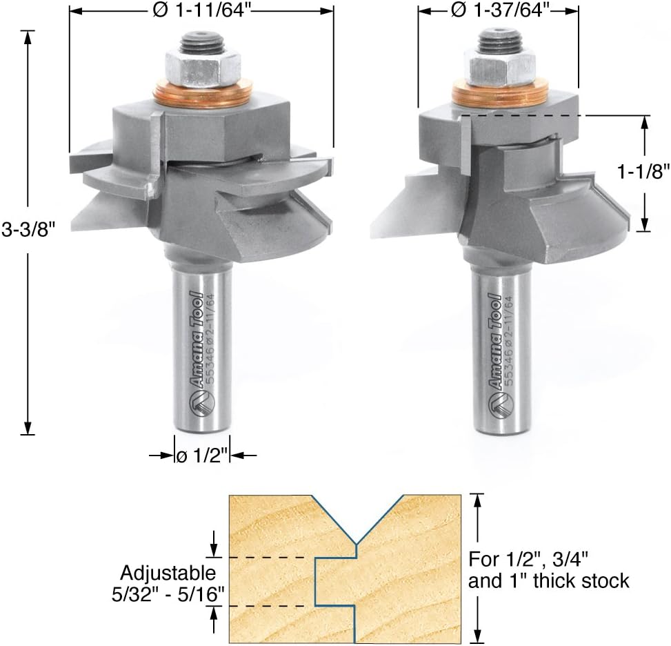 Amana Tool - (55346) Carbide Tipped Adjustable V Panel 1-11/64 Dia x 1-1/8 x 1/2" Shank