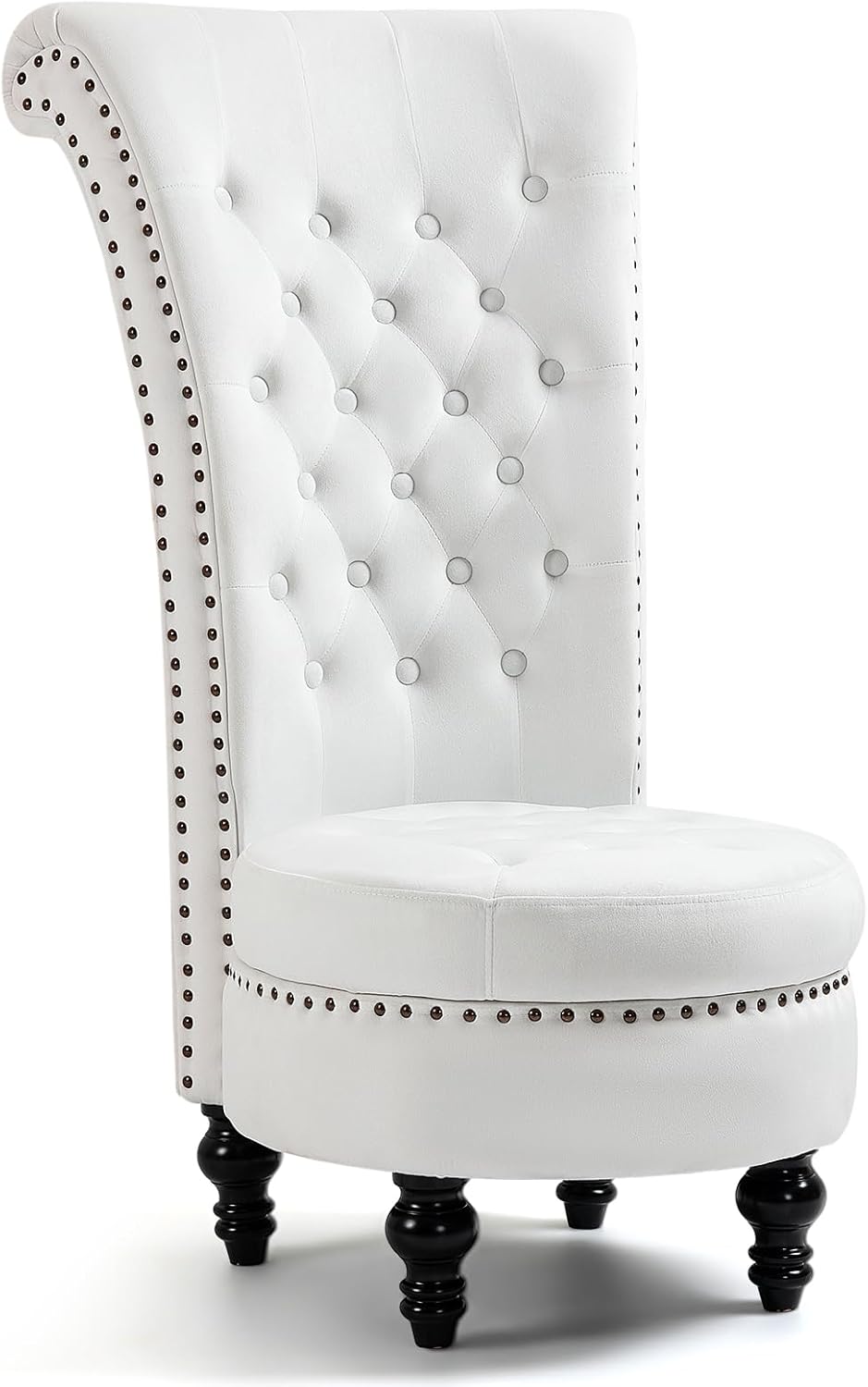 AVAWING High Back Throne Chair Set of 2, Velvet Royal Accent Chair with Button-Tufted Back,Armless Gothic Chair w/Storage, Nailhead Trim Design & Rubber Wood Legs for Living Room & Bedroom, White