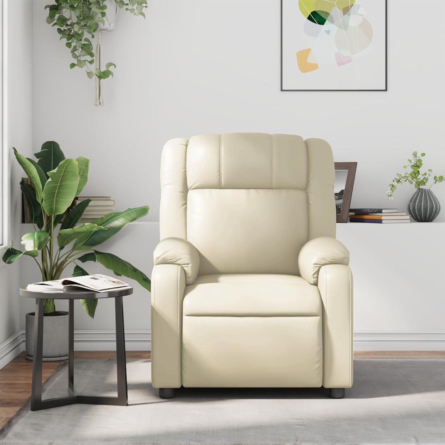 vidaXL Massage Recliner Chair for Living Room, Adjustable Recliner with 6-Point Vibration Massage, Home Theater Seating with Padded Seat Backrest & Side Pocket, Cream Leather
