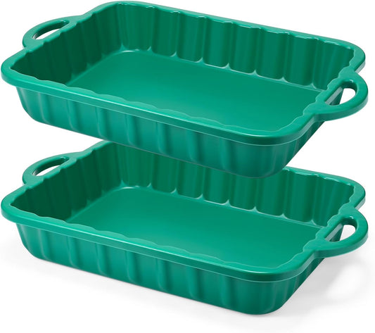 Baderke 2 Pcs 19.7 x 15.4 x 4 Inch Oil Drain Pans Green Oil Drip Tray Waste Oil Catcher 2 Gallon Square Oil Container Automotive Green Oil Storage Pan for Under Car to Keep Floor Clean