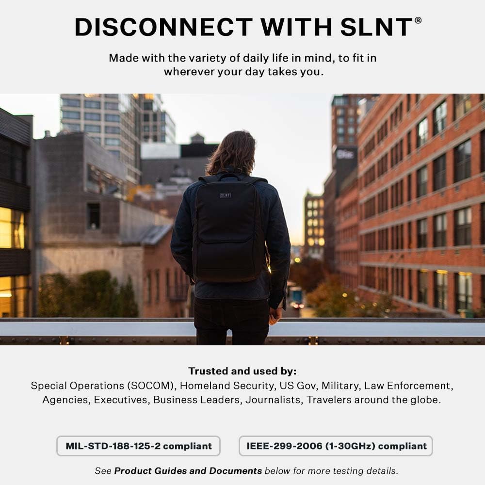 Silent Pocket Essentials Backpack with SLNT Faraday Laptop Sleeve - Signal Blocking, Protects Data & Devices Against Identity Theft - Great for Work, Travel, Hiking, Daily Commute