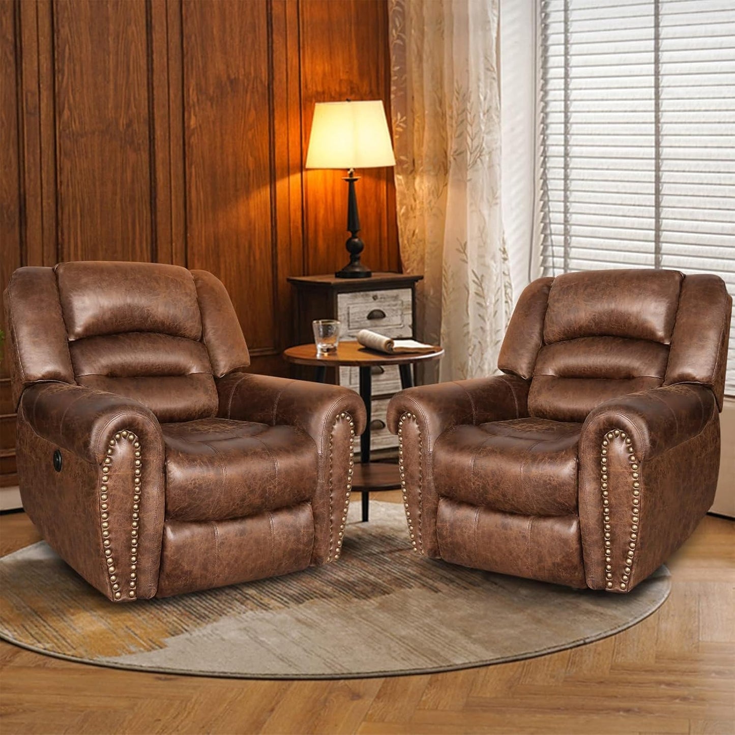 ANJ Electric Recliner Chair W/Breathable Bonded Leather, Classic Single Sofa Home Theater Recliner Seating W/USB Port (Smoky Gray)