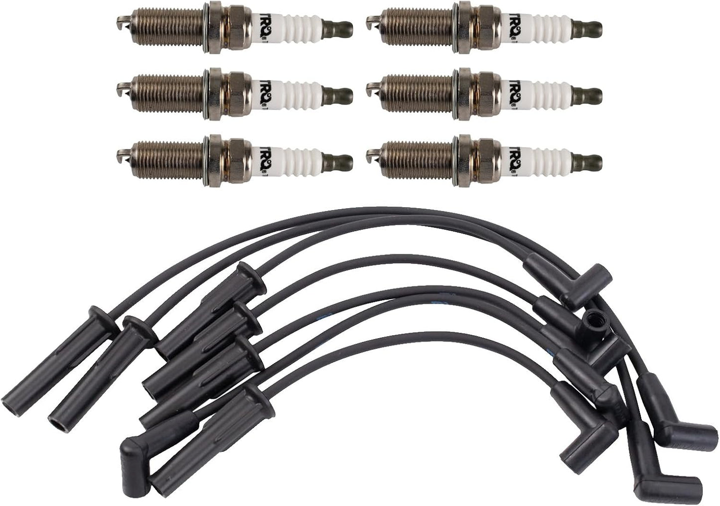 TRQ Ignition Kit Spark Plugs Wire Set Compatible with 1987-1990 Jeep Cherokee Comanche Wagoneer