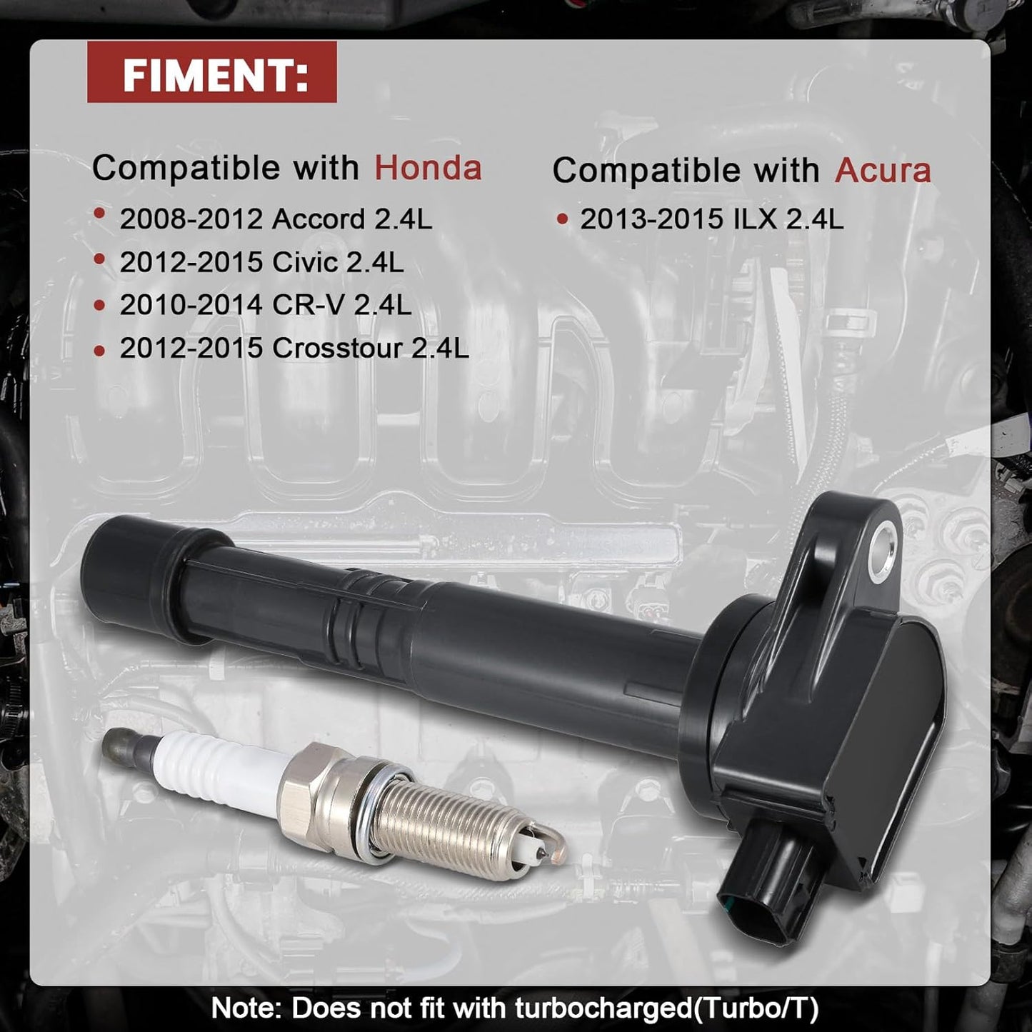 UF602 Ignition Coil Pack & Iridium Spark Plugs Compatible with Honda Accord Civic CRV Crosstour Acura ILX 2.4L L4 2008-2015 UF602 Coil Pack Sets of 4 Replaces #C1662 5C1719 E1102 LKR7BGPS