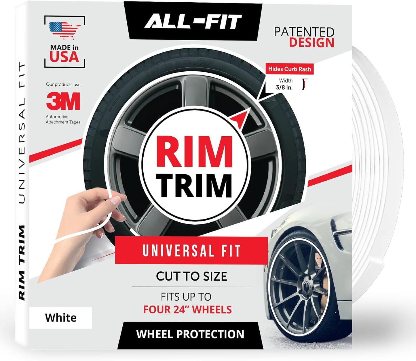 All-Fit Automotive Rim Trim – Durable DIY Car Exterior Accessories for Curb Rash Protection – Fits Up to Four 24” Wheels – Flexible, Durable Wheel Rim Protector (3/8″ width/Red)