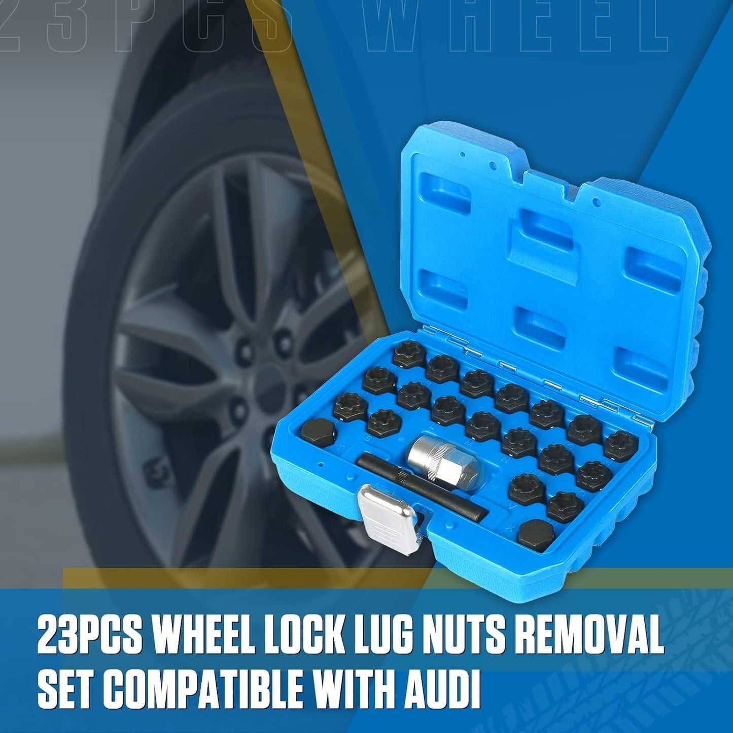 22 PCS Wheel Locks Kit Compatible with Audi Series, Lug Nut Removal Set With Adapter, Automotive Wheel Lock Nuts Key Socket Set