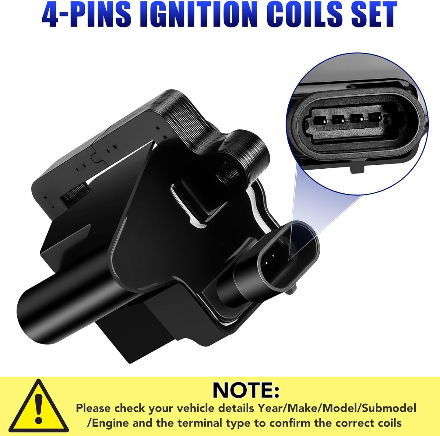 Set of 8 Square Ignition Coil Pack for Chevy Silverado Avalanche Suburban Tahoe Express GMC Sierra Yukon 1500 2500 Escalade 2000 2001 2002 2003 2004 2005 2006 2007 4.8 5.3 6.0 Coils UF271 D581