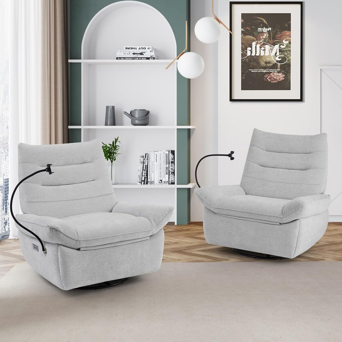 Accent Chairs 360° Recliner Chair Swivel Rocker Chair for Adults, Nursery Swivel Chairs for Living Room, High Back Upholstered Deep Seat Lazy Boy Recliner Chairs (Polyester Fabric- Dark Gray-1PCS)