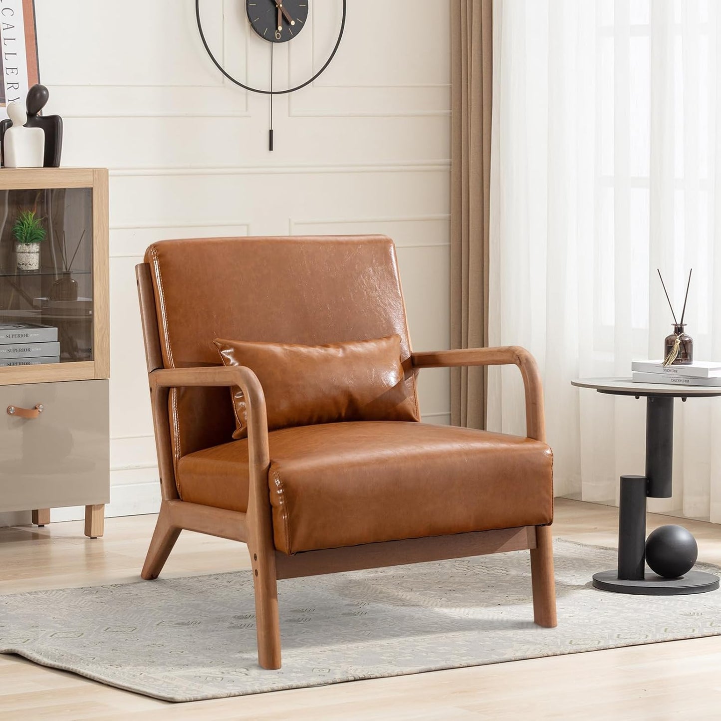 ANJ Modern Arm Chairs Set of 2, Mid-Century Modern Accent Chair Upholstered Lounge Chair with Pillow and Solid Wood Frame, Comfy Lambswool Chairs for Living Room