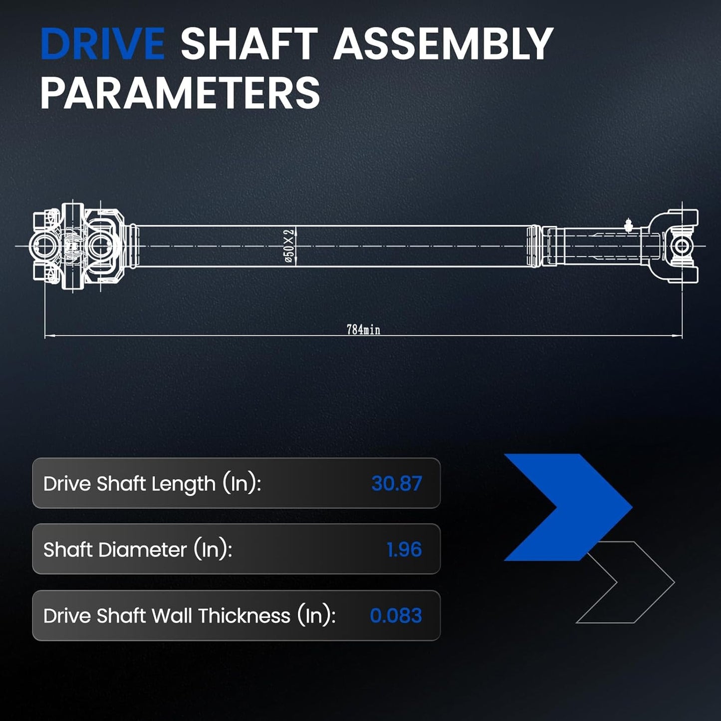 938-128 Front Drive Shaft Complete DriveShaft Assembly Compatible with Jeep 1987-2001 Cherokee, 1987-1992 Comanche, 1987-1990 Wagoneer