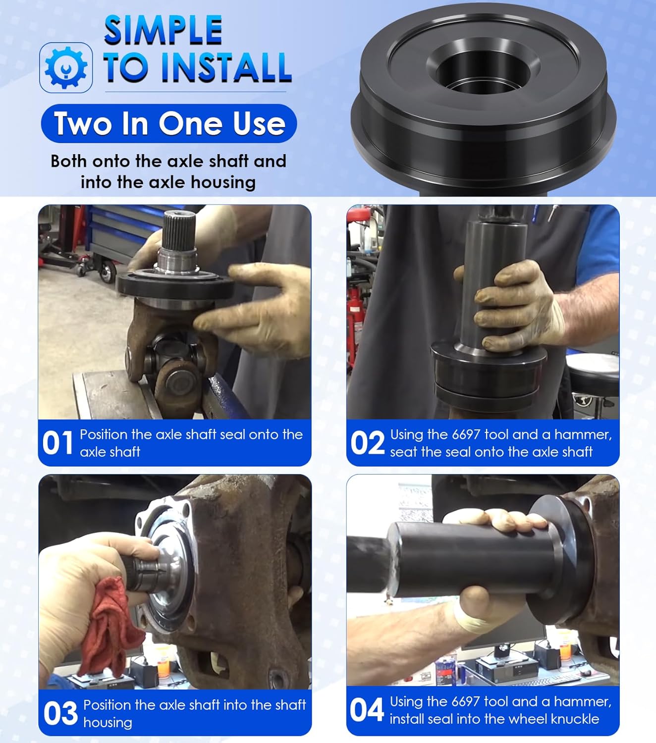 6697 Wheel Knuckle Vacuum Oil Seal Installer Tool for Ford 2005-2019 F-250 F-350 Axle Tools, Axle Shaft Seal Installer Tool