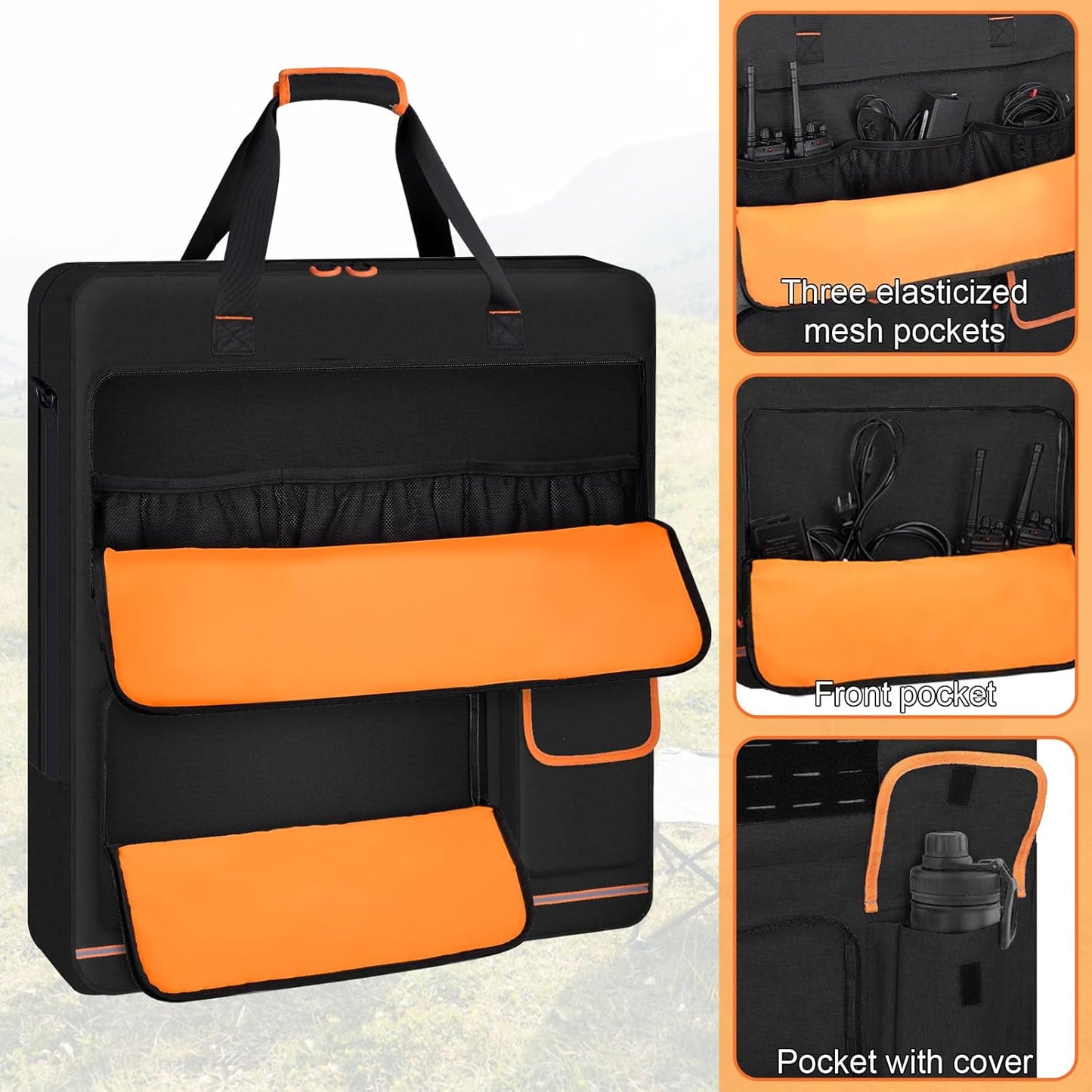 Solar Panel Storage Bag with Orange Lining, Deepened Opening, Zipper with Pull and Multi-Accessory Space Solar Panel Travel Carrying Case Fit for Jackery SolarSaga 100W 100X 200W, Black