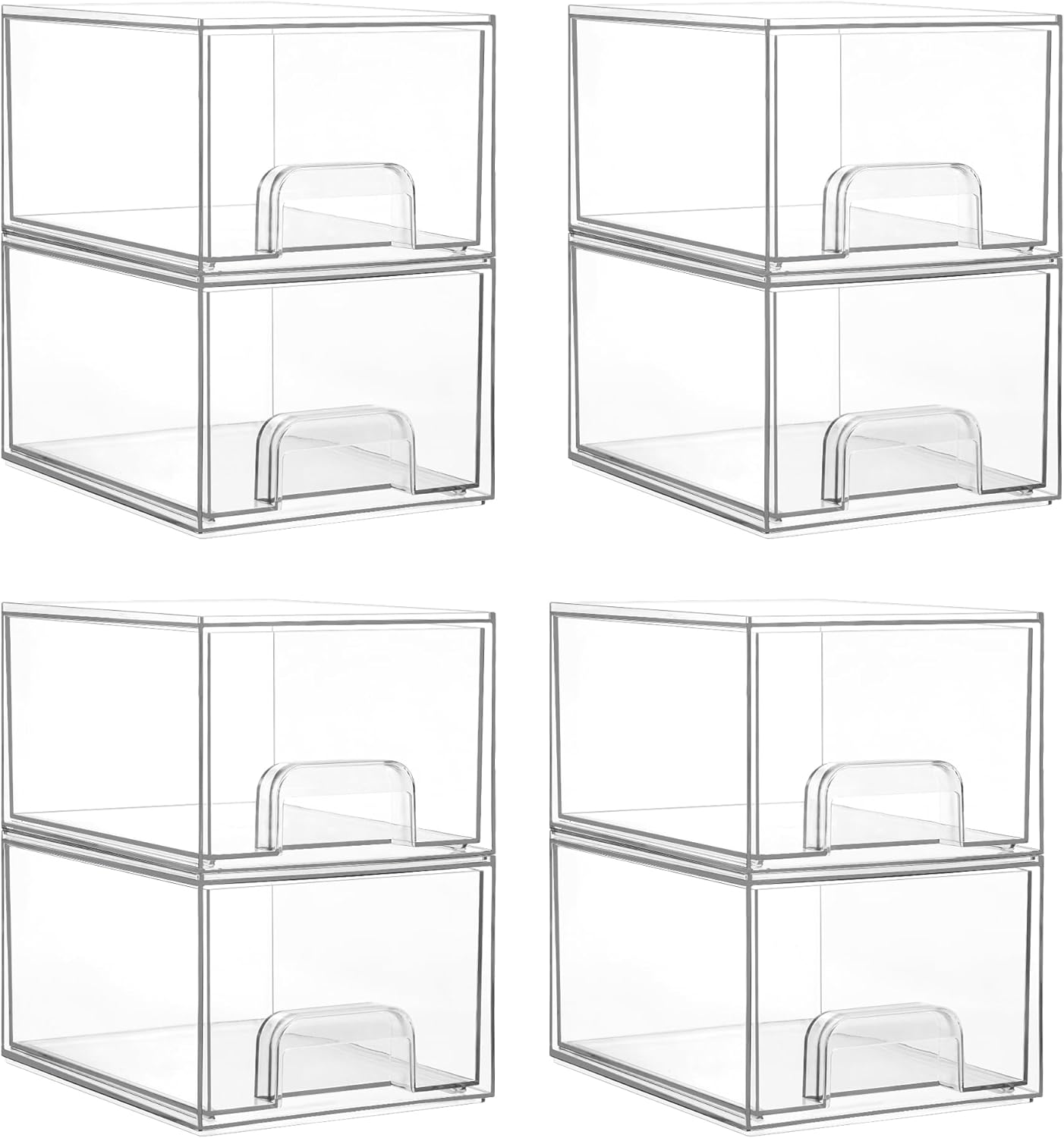 Vtopmart 4 Pack Clear Small Stackable Storage Drawers,Acrylic Bathroom Makeup Organizer,Plastic Storage Bins For Vanity, Undersink, Kitchen Cabinets, Pantry, Home Organization