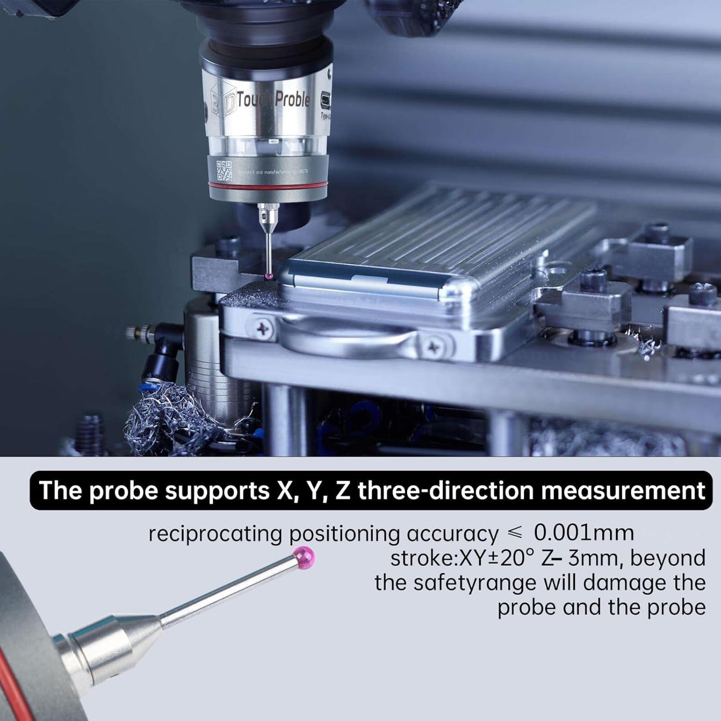 CNCTOPBAOS High Precision 3D Edge Finder 0.001mm NO,Waterproof CNC Machining Center Trigger Touch Probe,Milling Machine Automatic Find Center Position Locator,XYZ Coordinate Tool Setter Measuring+Tip